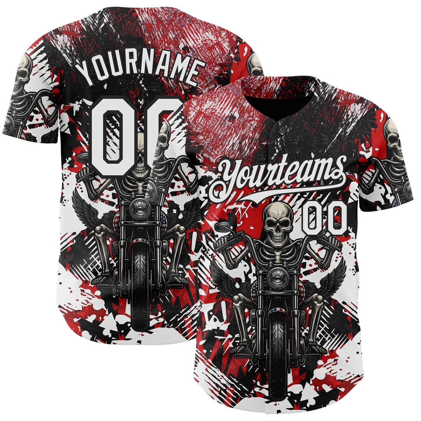 Custom Red White-Black 3D Pattern Design Motorcycle Motocross Skull Authentic Baseball Jersey baseball jersey product view 1