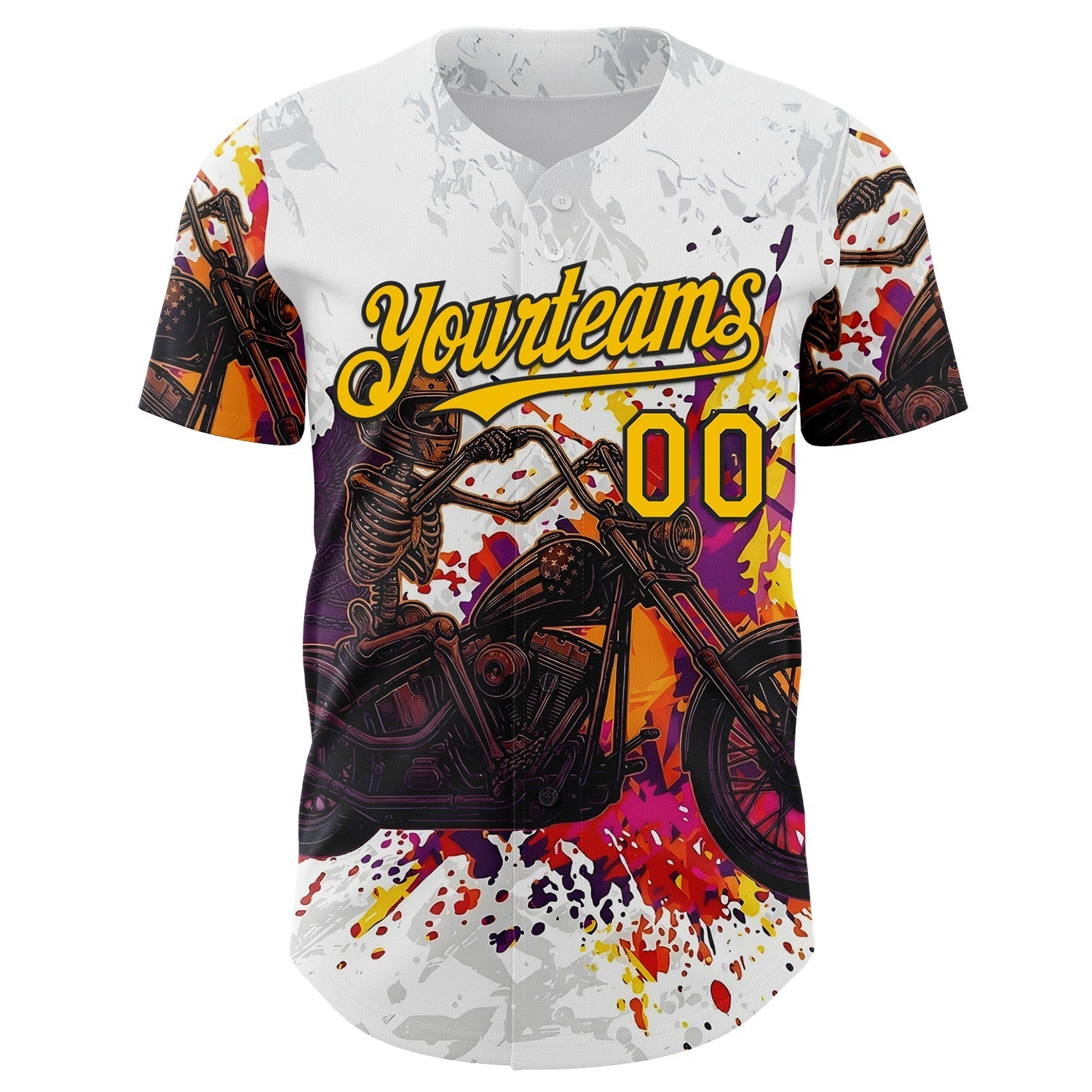 Custom White Yellow-Black 3D Pattern Design Motorcycle Motocross Skull Authentic Baseball Jersey baseball jersey product view 2