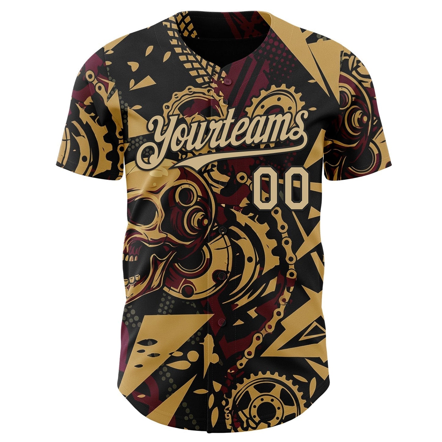Custom Black Vegas Gold Old Gold-Red 3D Pattern Design Motorcycle Motocross Skull Authentic Baseball Jersey baseball jersey product view 2
