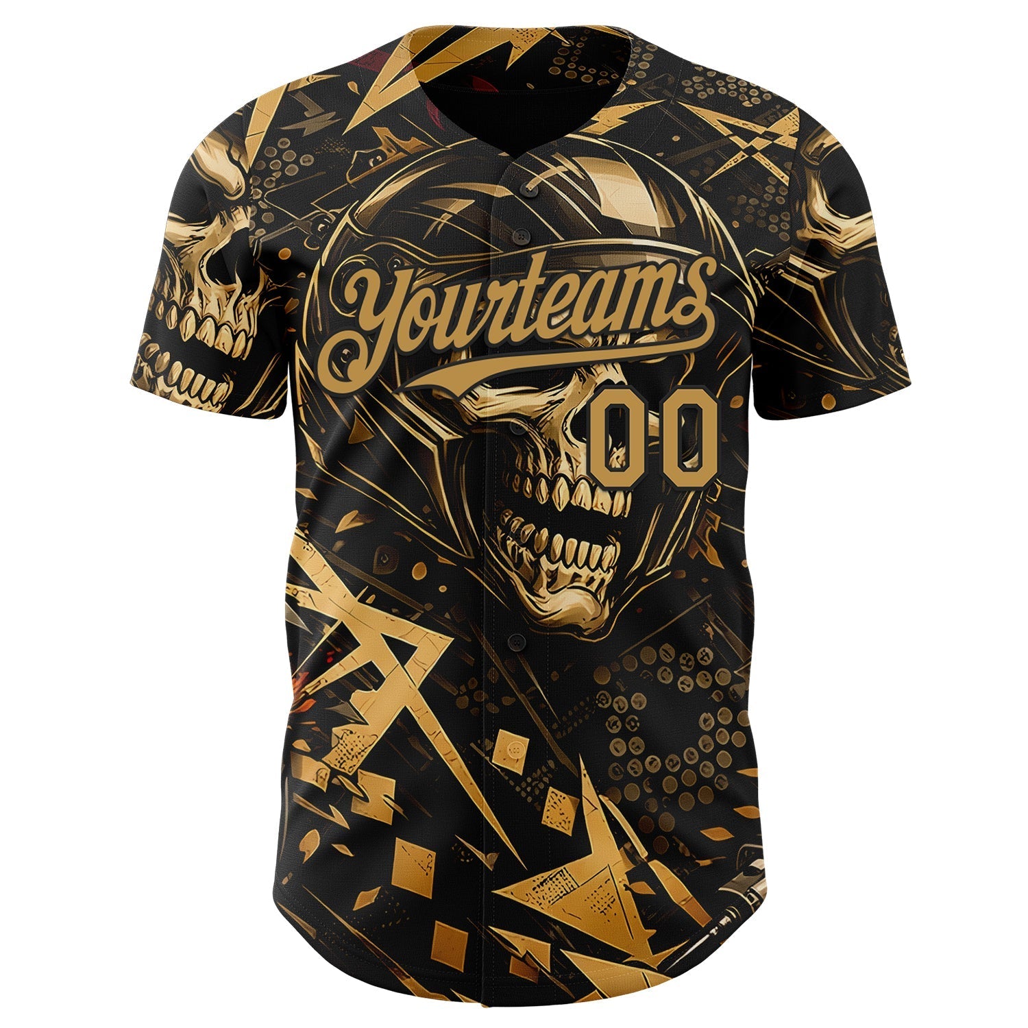 Custom Black-Old Gold 3D Pattern Design Motorcycle Motocross Skull Authentic Baseball Jersey baseball jersey product view 2