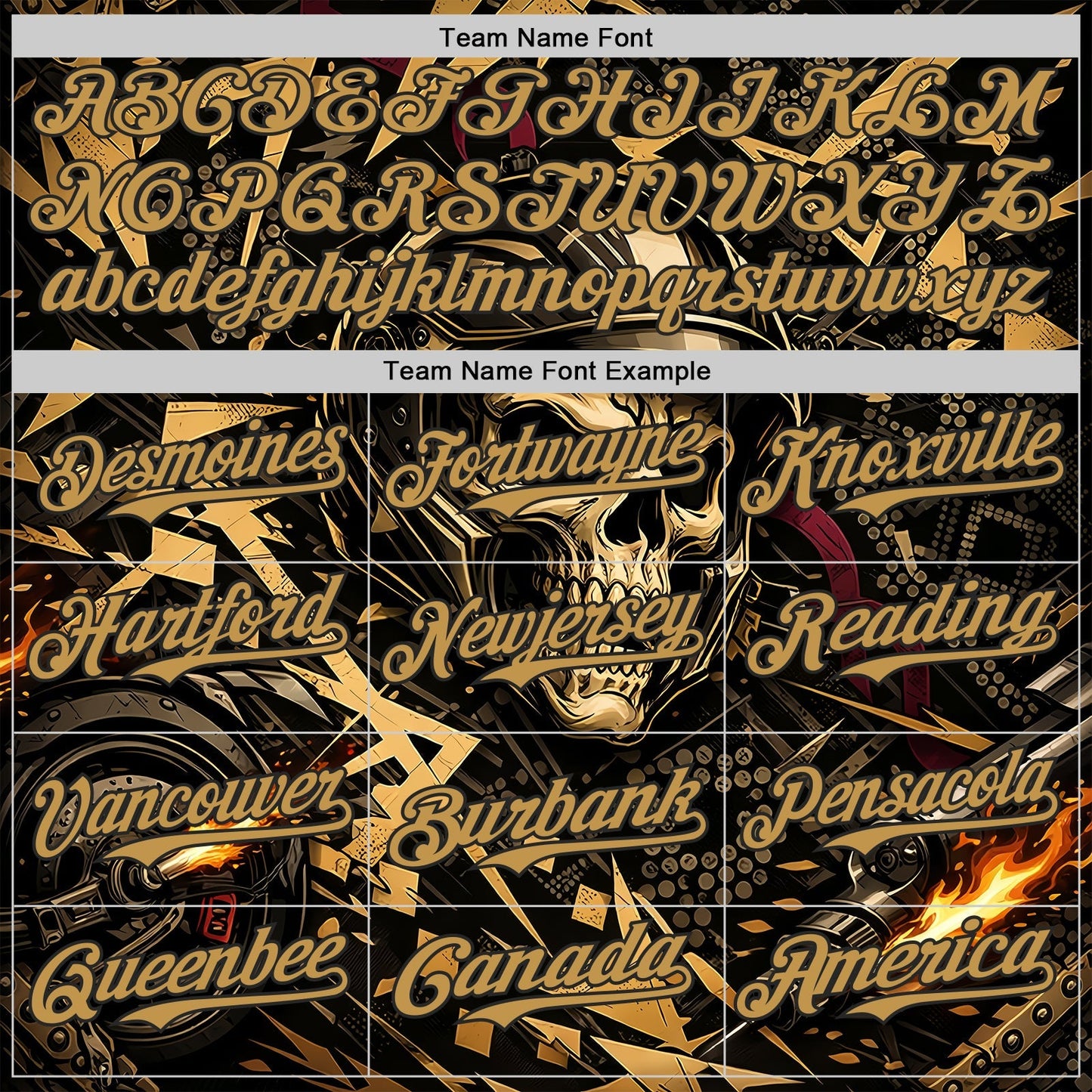 Custom Black-Old Gold 3D Pattern Design Motorcycle Motocross Skull Authentic Baseball Jersey baseball jersey product view 4