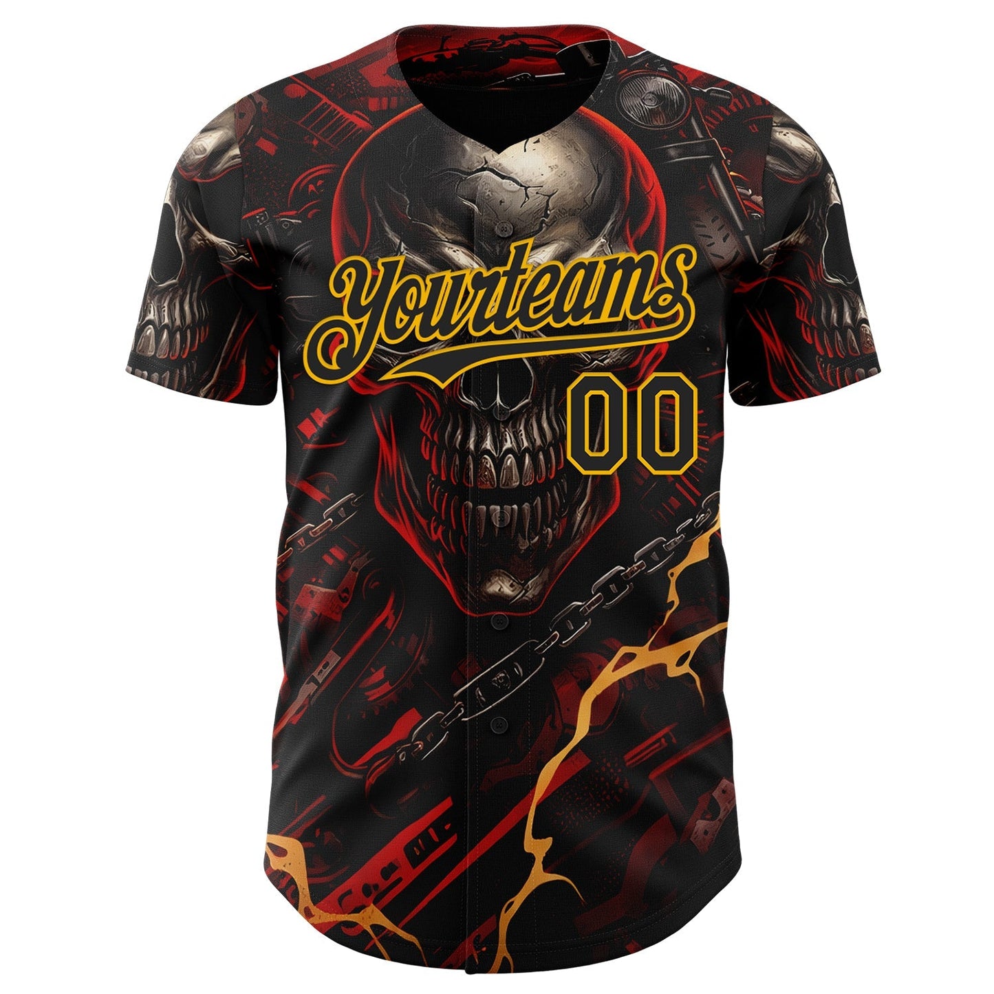 Custom Black Red-Gold 3D Pattern Design Motorcycle Motocross Skull Authentic Baseball Jersey baseball jersey product view 2