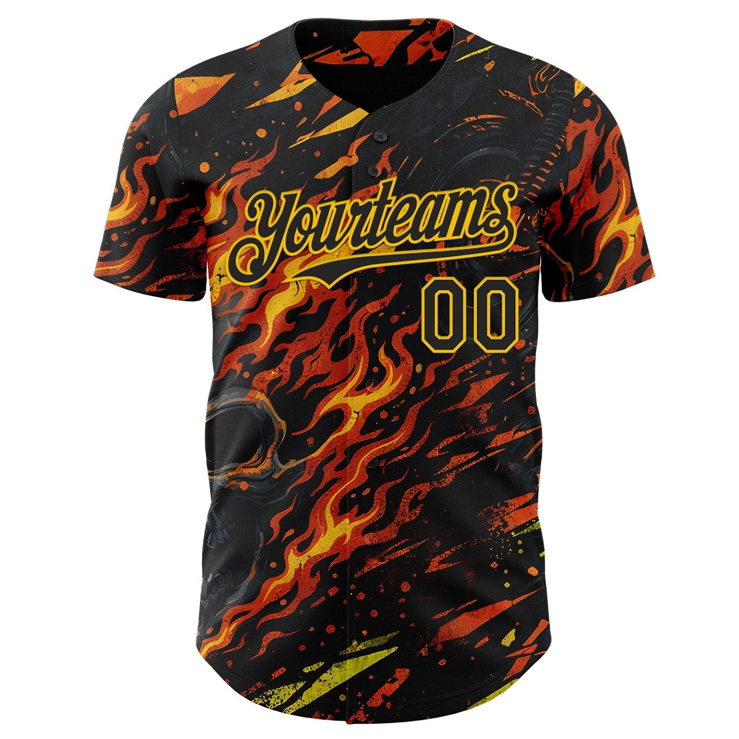 Custom Black Red-Yellow 3D Pattern Design Motorcycle Motocross Skull Flame Authentic Baseball Jersey baseball jersey product view 2