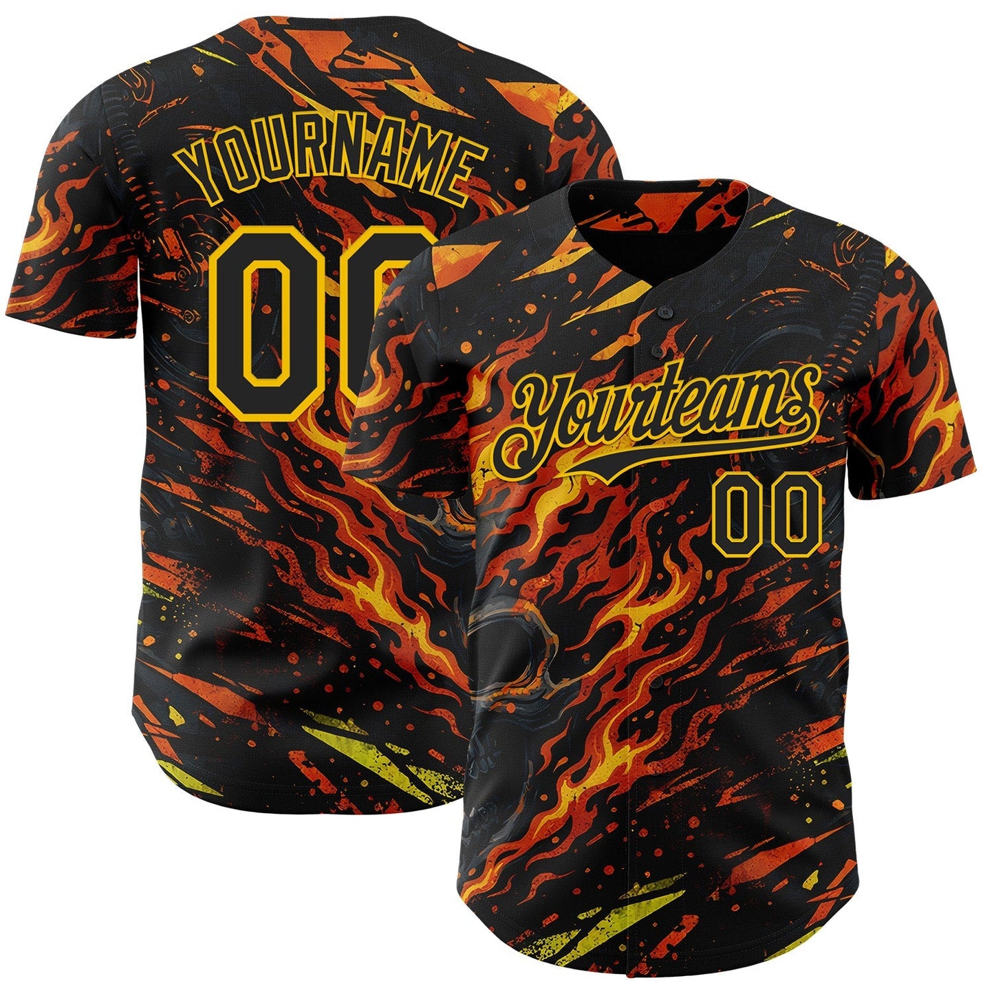 Custom Black Red-Yellow 3D Pattern Design Motorcycle Motocross Skull Flame Authentic Baseball Jersey baseball jersey product view 1