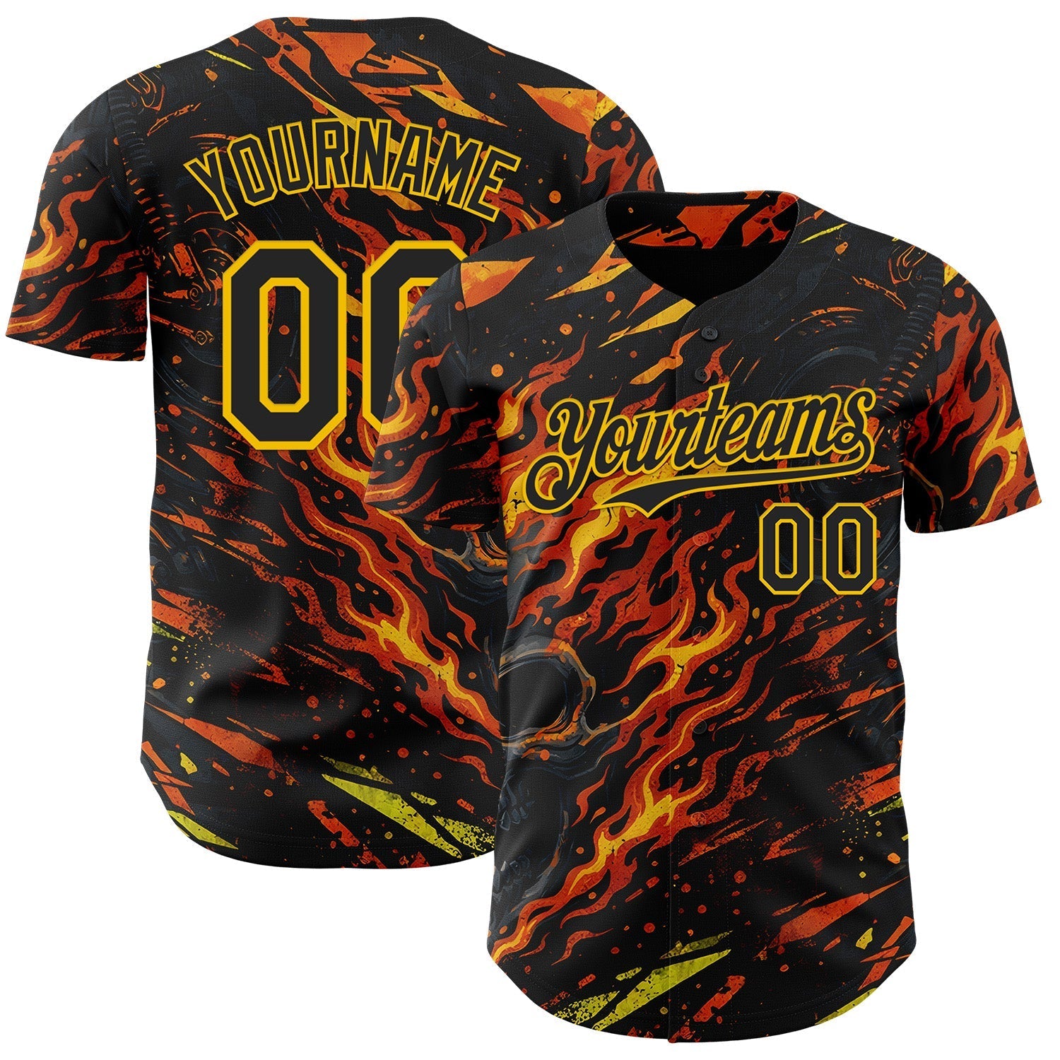 Custom Black Red-Yellow 3D Pattern Design Motorcycle Motocross Skull Flame Authentic Baseball Jersey baseball jersey product view 1