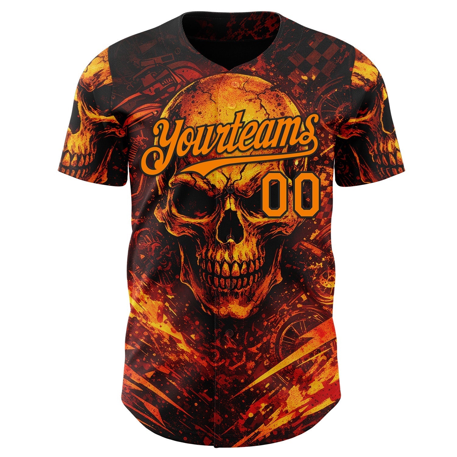 Custom Black-Bay Orange 3D Pattern Design Motorcycle Motocross Skull Flame Authentic Baseball Jersey baseball jersey product view 2