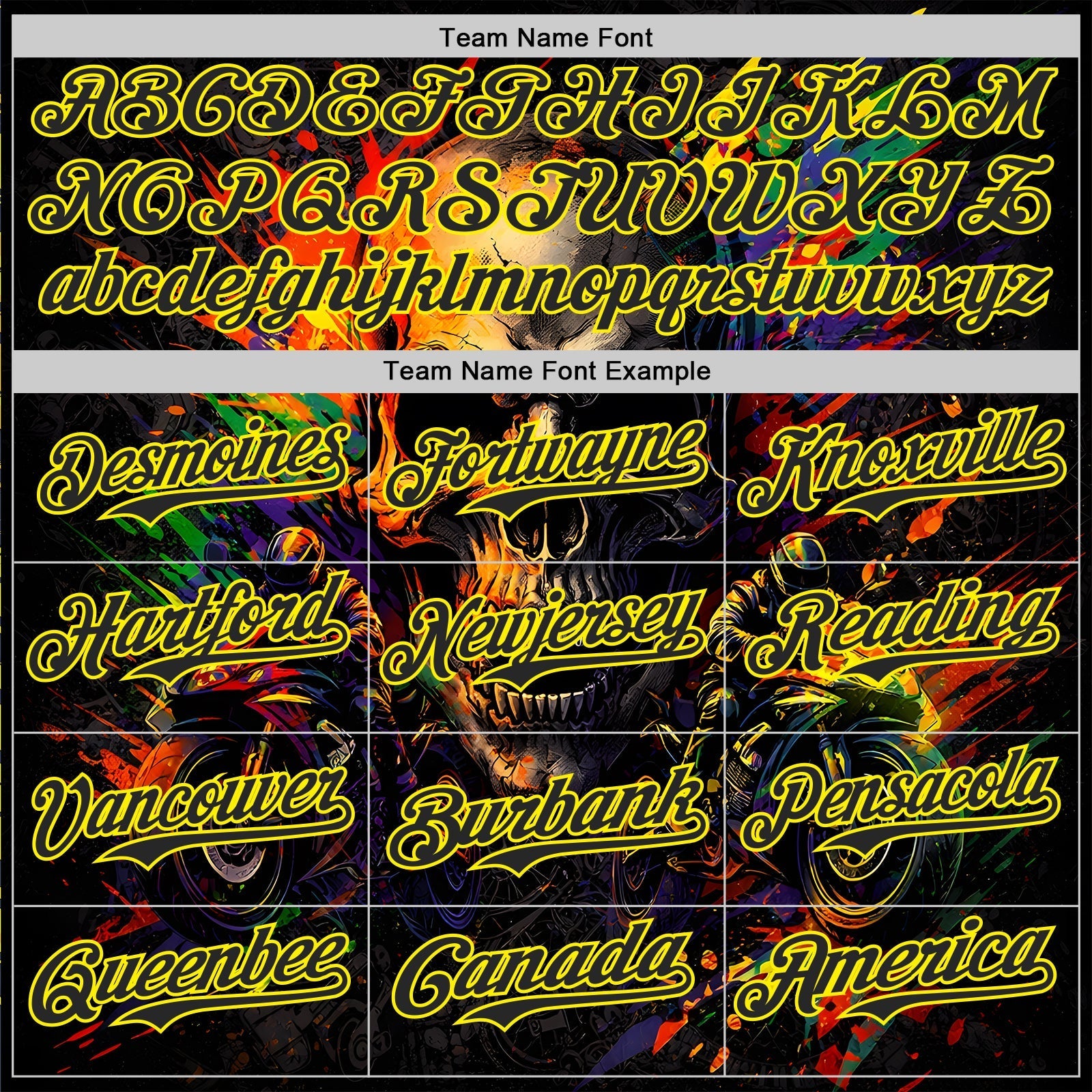 Custom Black-Light Yellow 3D Pattern Design Motorcycle Motocross Skull Authentic Baseball Jersey baseball jersey product view 4