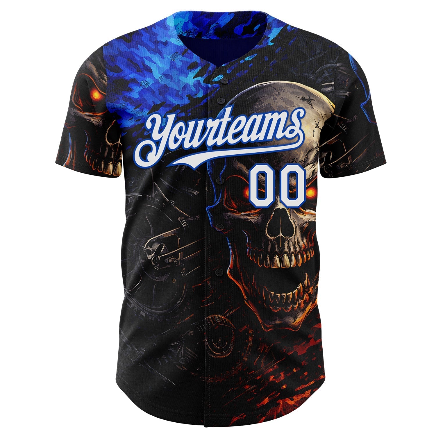 Custom Black White-Thunder Blue 3D Pattern Design Motorcycle Motocross Skull Authentic Baseball Jersey baseball jersey product view 2