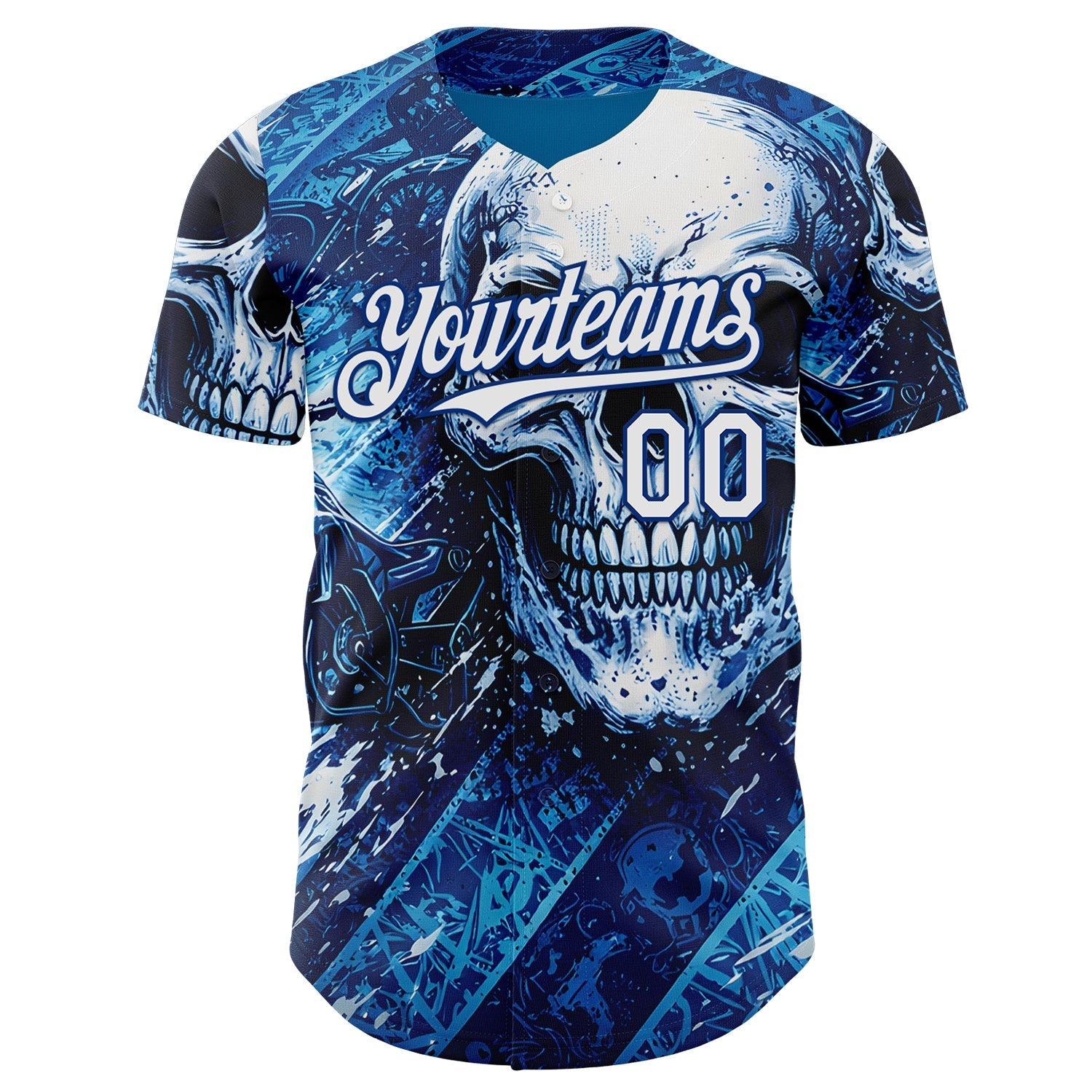 Custom Blue White-Royal 3D Pattern Design Motorcycle Motocross Skull Authentic Baseball Jersey baseball jersey product view 2