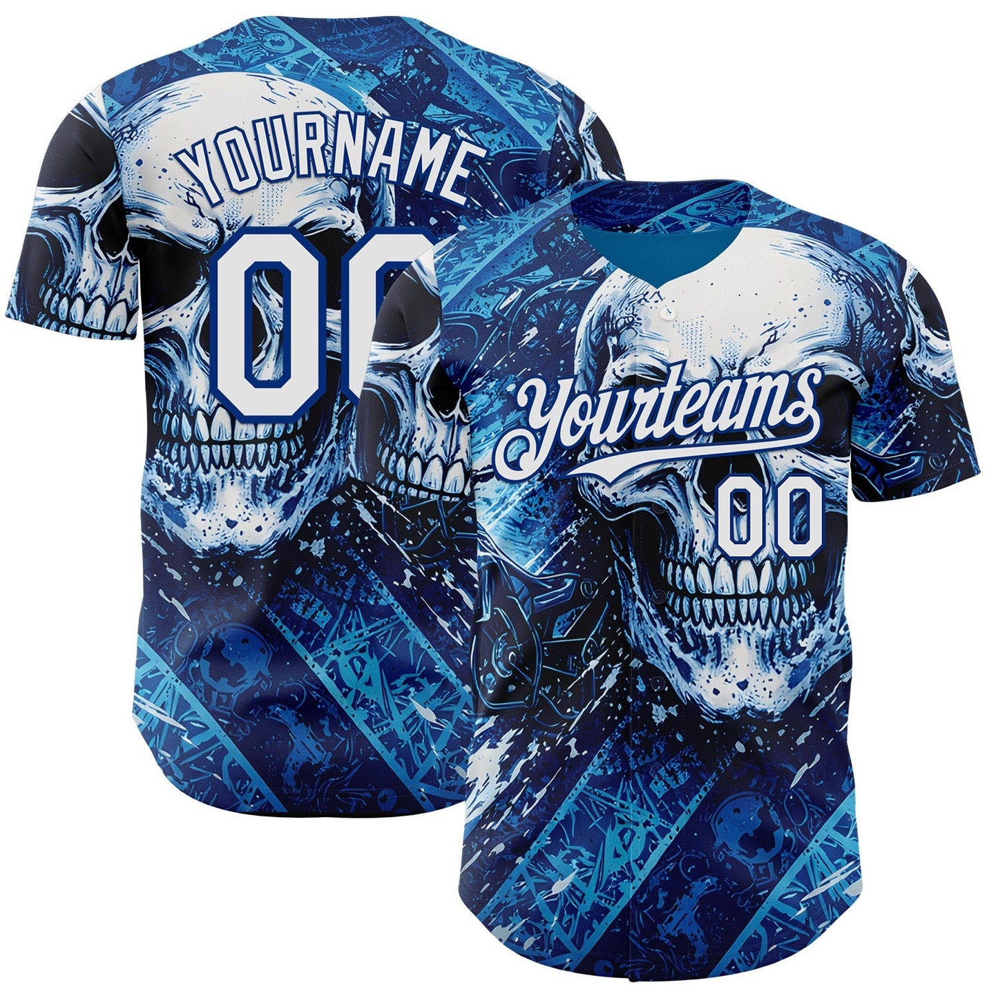 Custom Blue White-Royal 3D Pattern Design Motorcycle Motocross Skull Authentic Baseball Jersey baseball jersey product view 1
