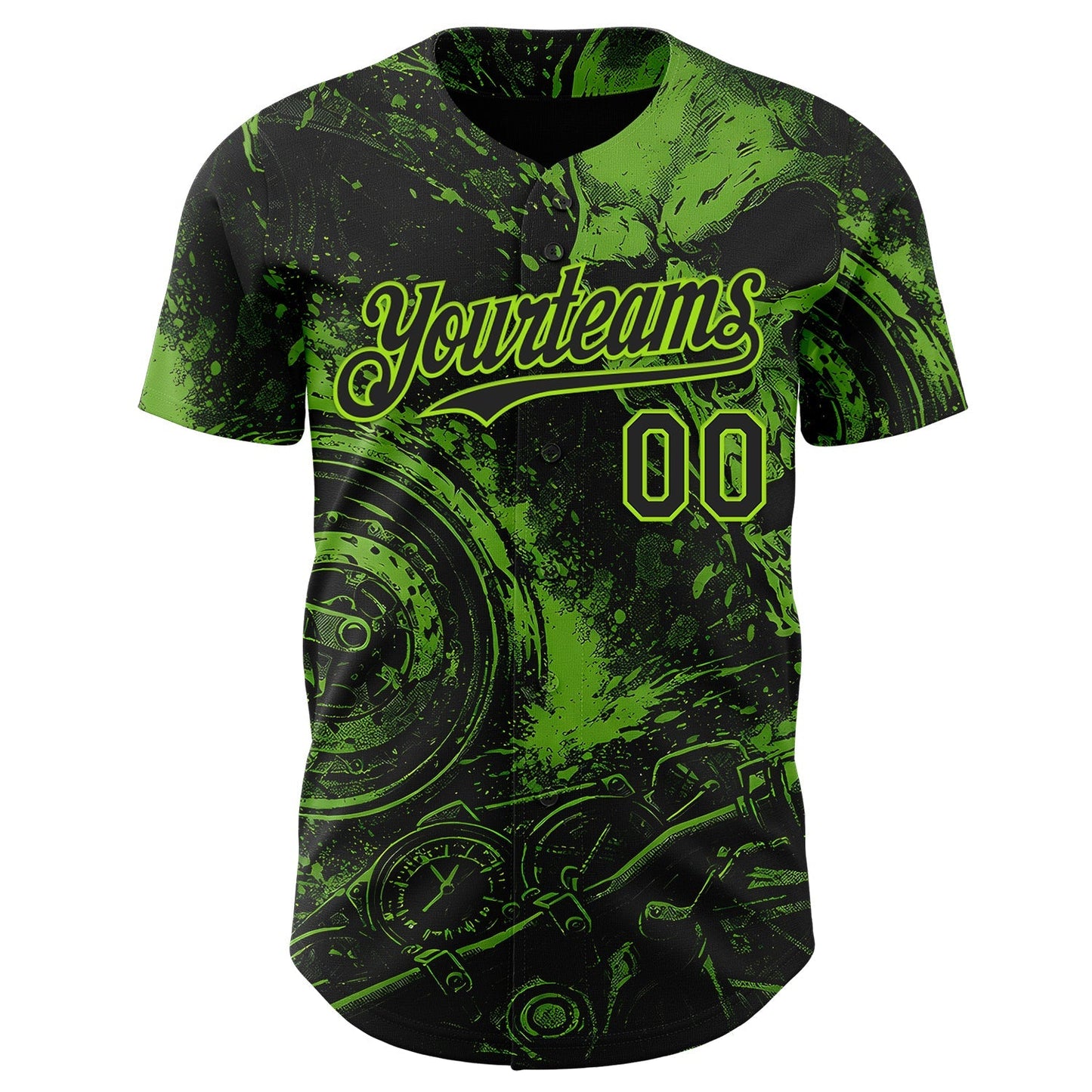 Custom Black-Neon Green 3D Pattern Design Motorcycle Motocross Skull Authentic Baseball Jersey baseball jersey product view 2