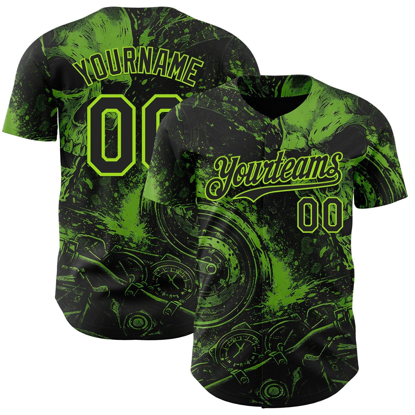 Custom Black-Neon Green 3D Pattern Design Motorcycle Motocross Skull Authentic Baseball Jersey baseball jersey product view 1