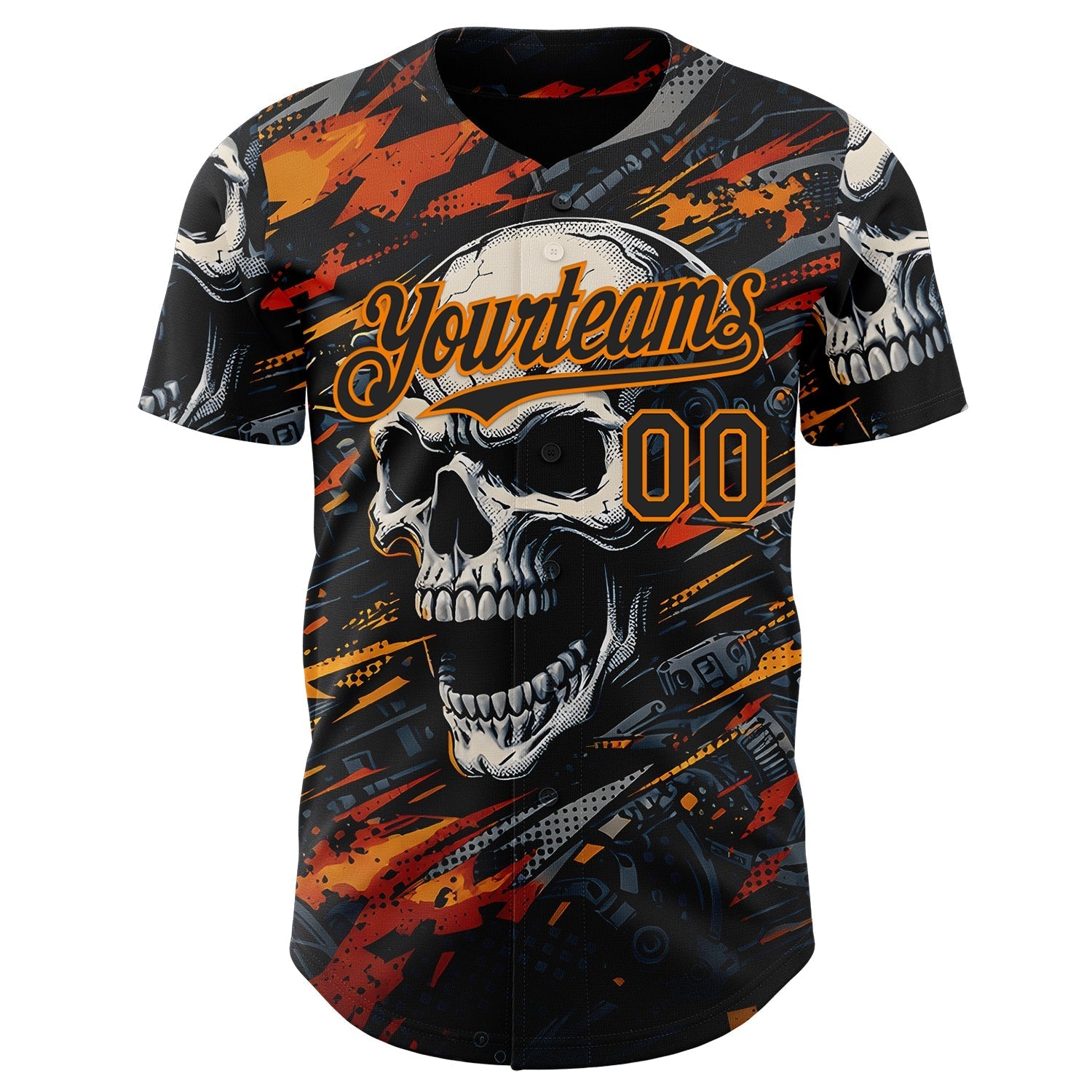 Custom Black-Bay Orange 3D Pattern Design Motorcycle Motocross Skull Authentic Baseball Jersey baseball jersey product view 2