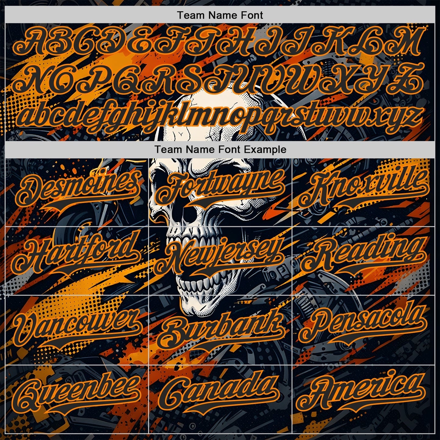 Custom Black-Bay Orange 3D Pattern Design Motorcycle Motocross Skull Authentic Baseball Jersey baseball jersey product view 4