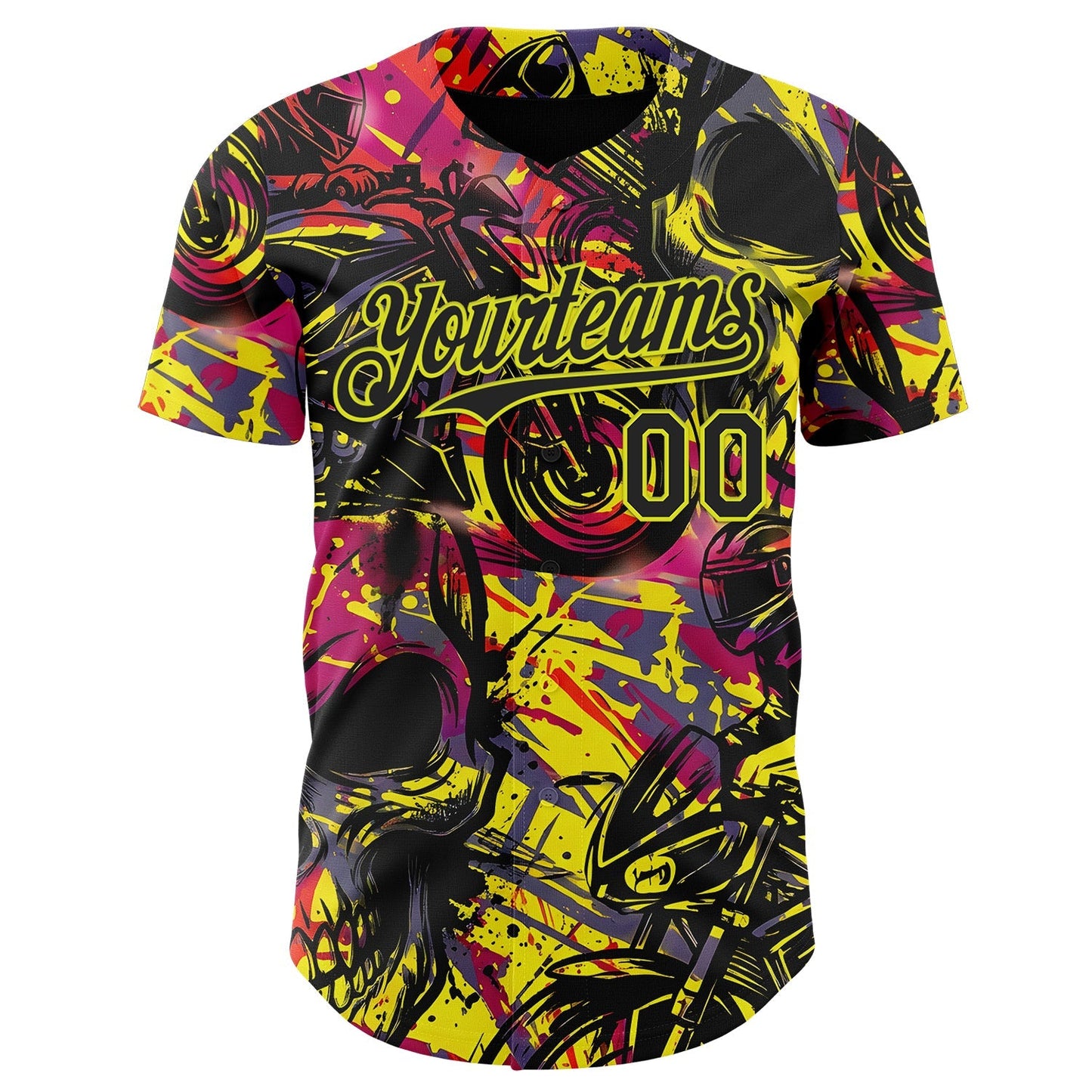 Custom Black Red-Neon Yellow 3D Pattern Design Motorcycle Motocross Authentic Baseball Jersey baseball jersey product view 2