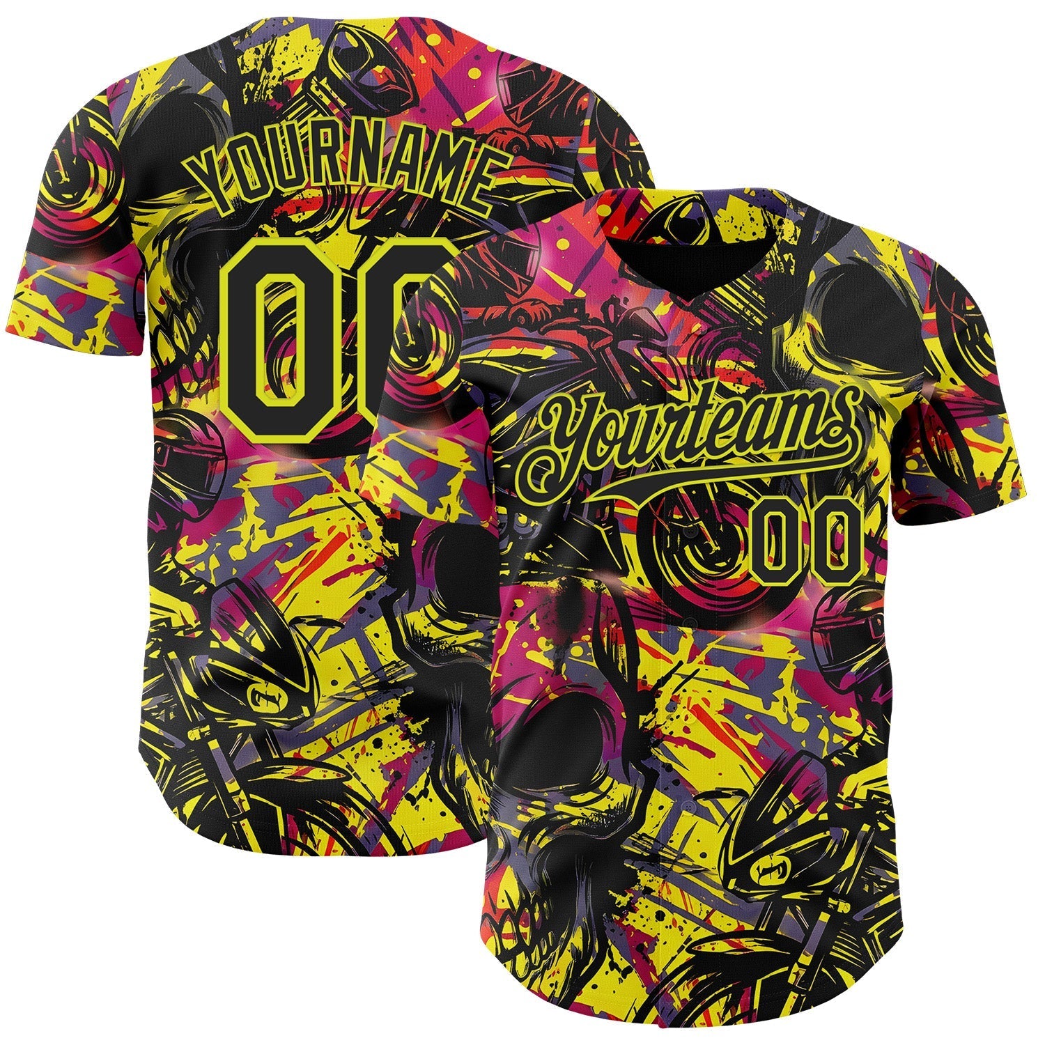 Custom Black Red-Neon Yellow 3D Pattern Design Motorcycle Motocross Authentic Baseball Jersey baseball jersey product view 1