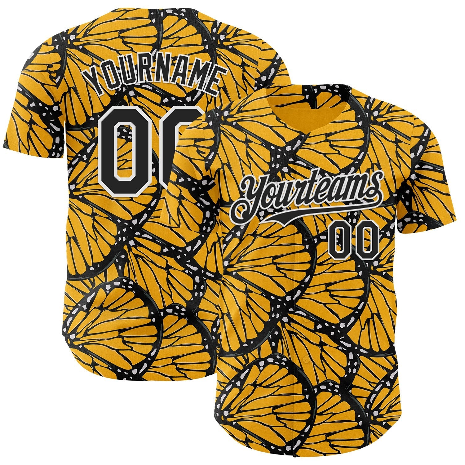 Custom Gold Black-White Butterfly Wing Authentic Baseball Jersey baseball jersey product view 1