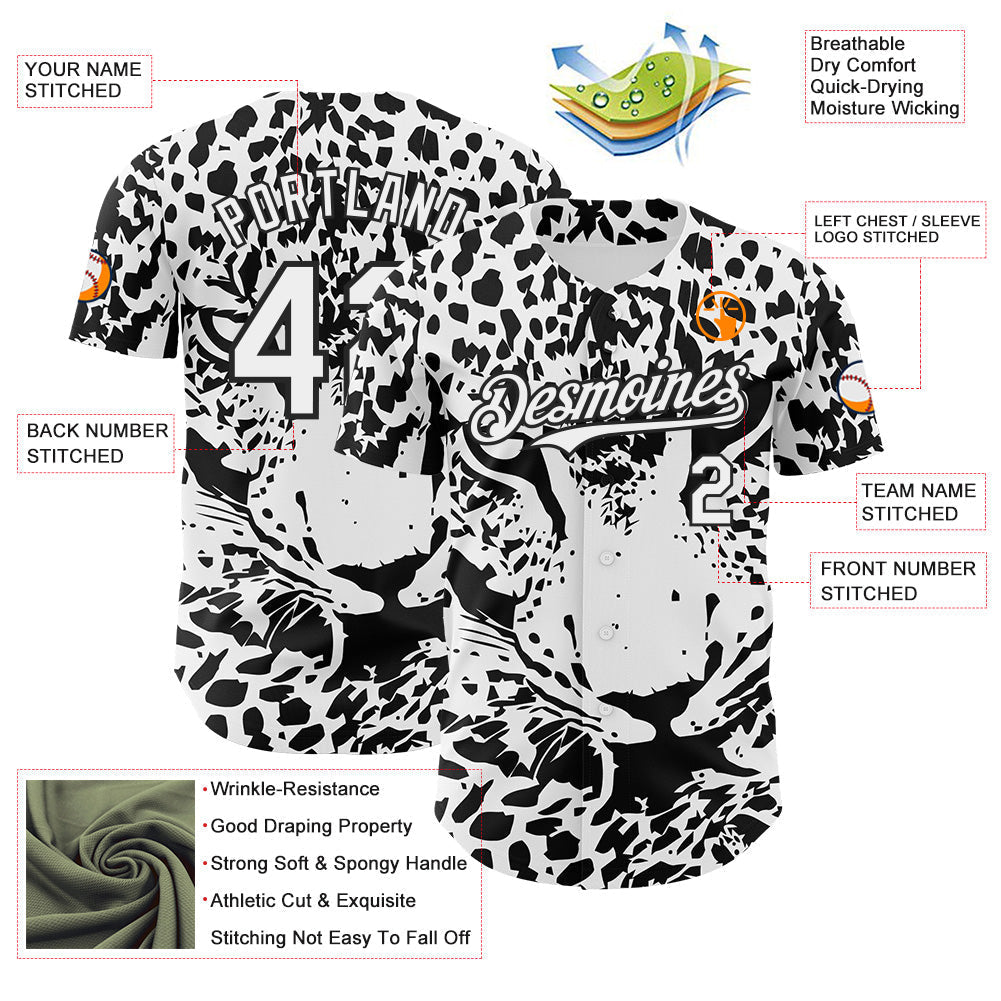 Custom White-Black Leopard Print Authentic Baseball Jersey baseball jersey product view 3
