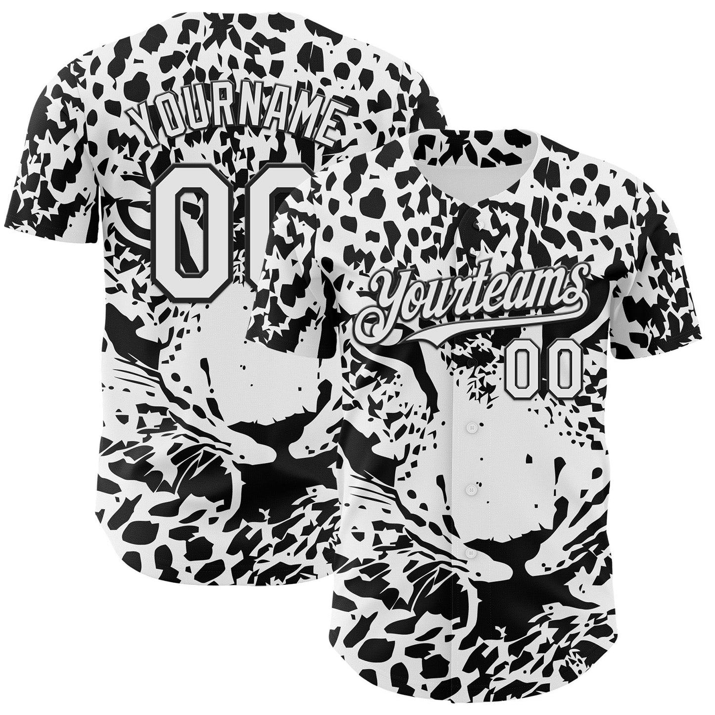 Custom White-Black Leopard Print Authentic Baseball Jersey baseball jersey product view 1