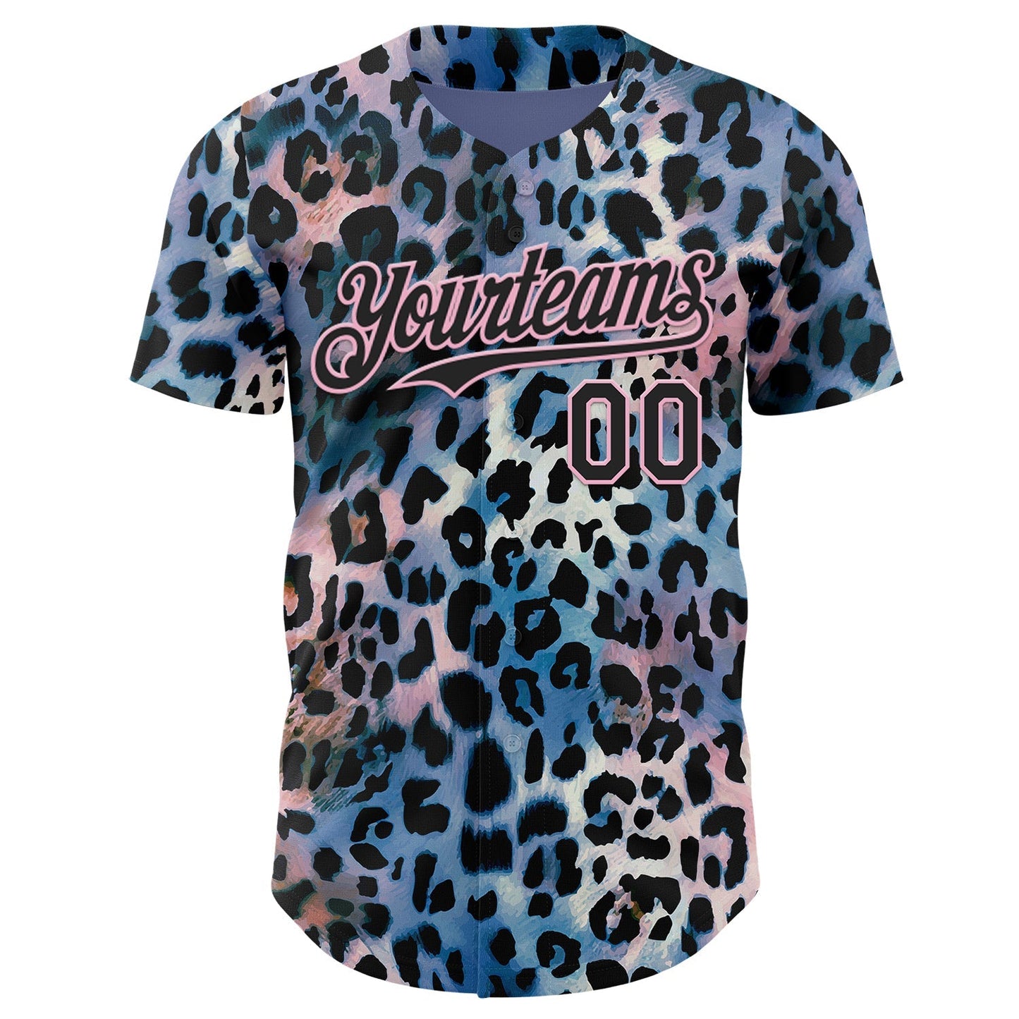 Custom Blue Black-Light Pink Leopard Print Authentic Baseball Jersey baseball jersey product view 2