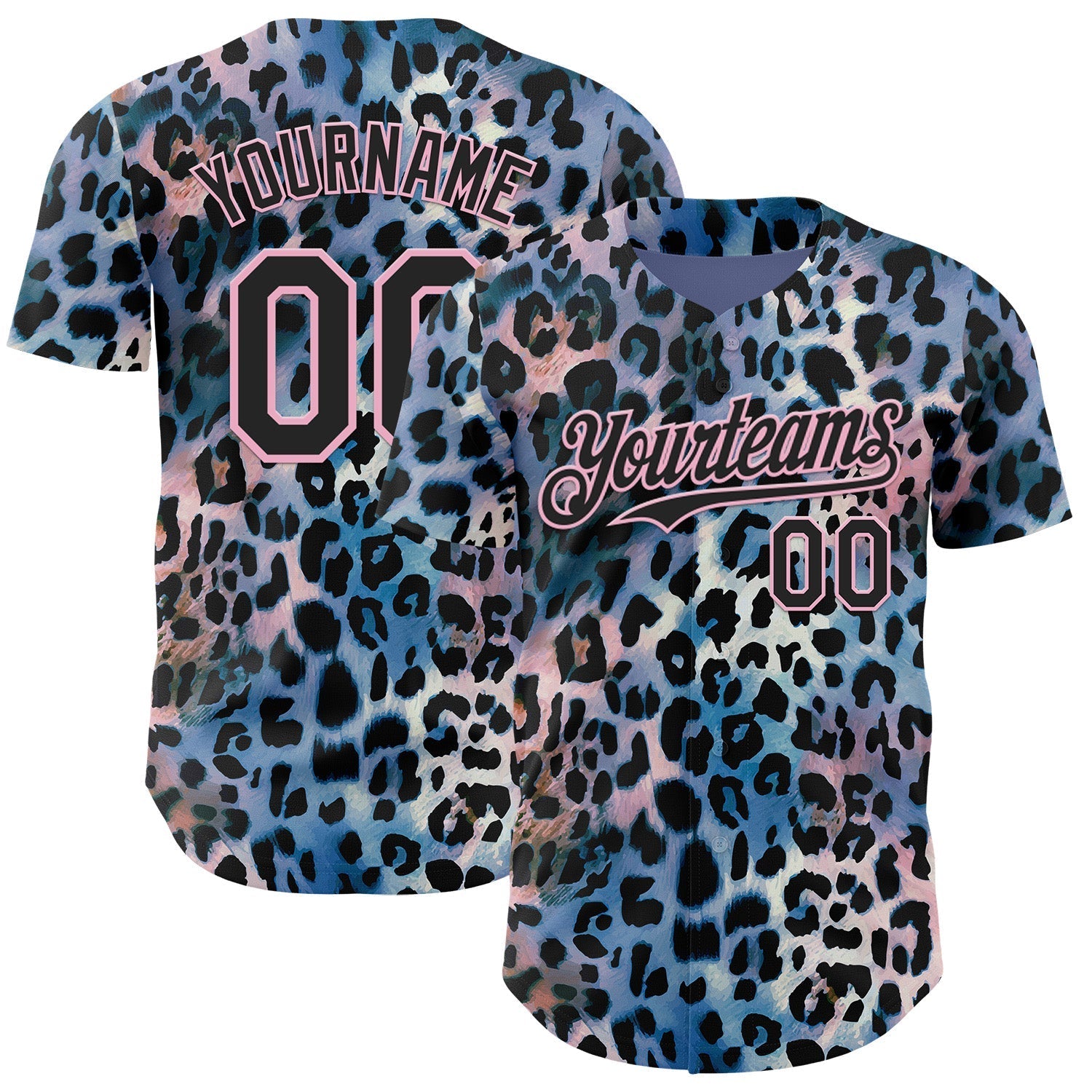 Custom Blue Black-Light Pink Leopard Print Authentic Baseball Jersey baseball jersey product view 1