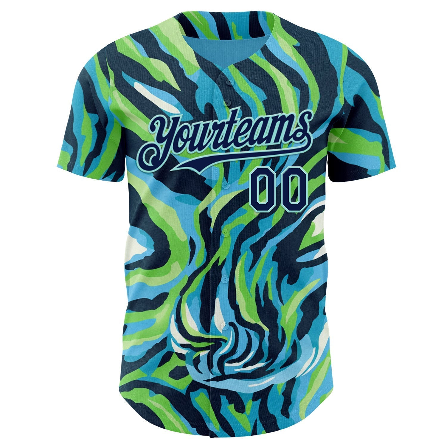 Custom Blue Navy Green-Ice Blue Zebra Stripe Authentic Baseball Jersey baseball jersey product view 2