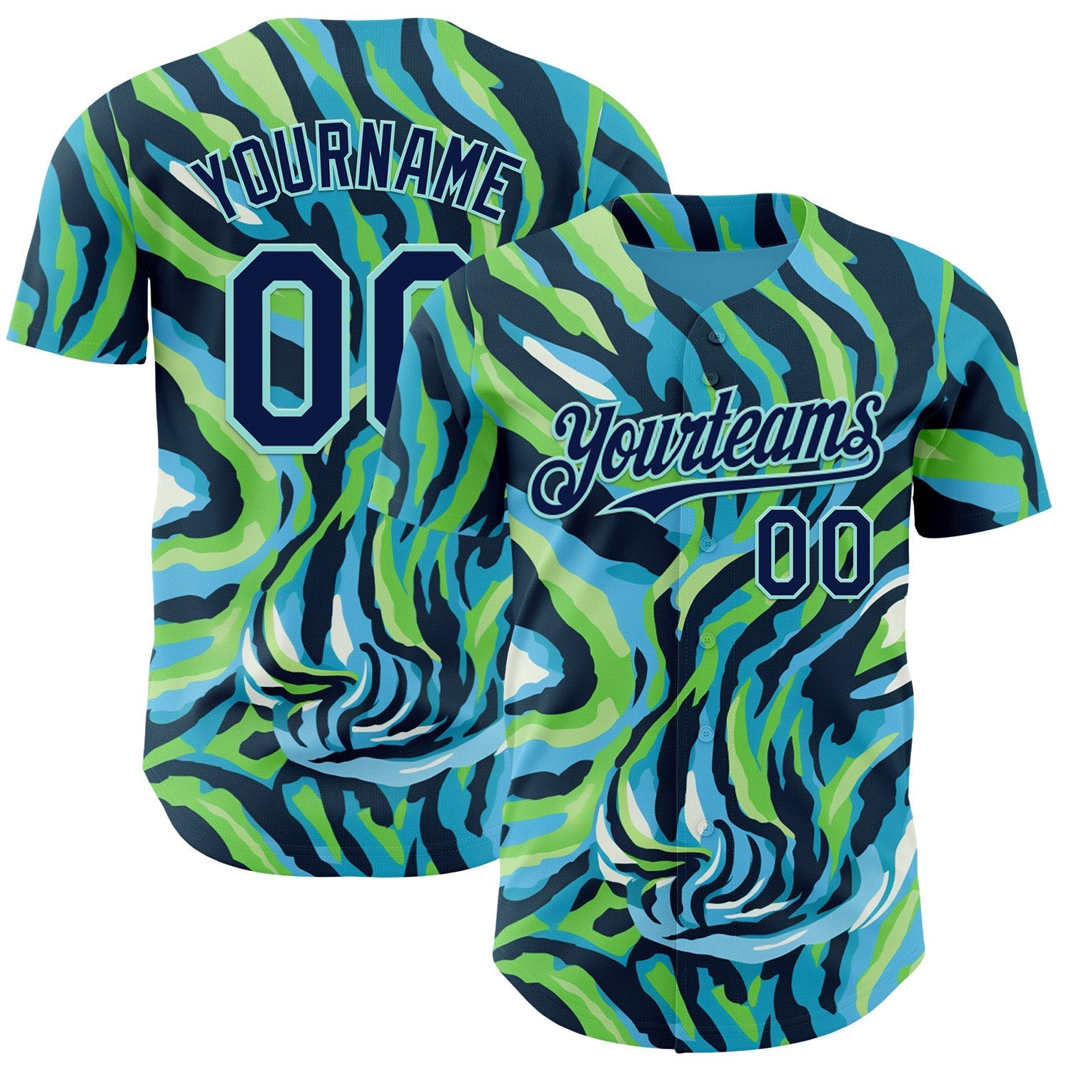 Custom Blue Navy Green-Ice Blue Zebra Stripe Authentic Baseball Jersey baseball jersey product view 1