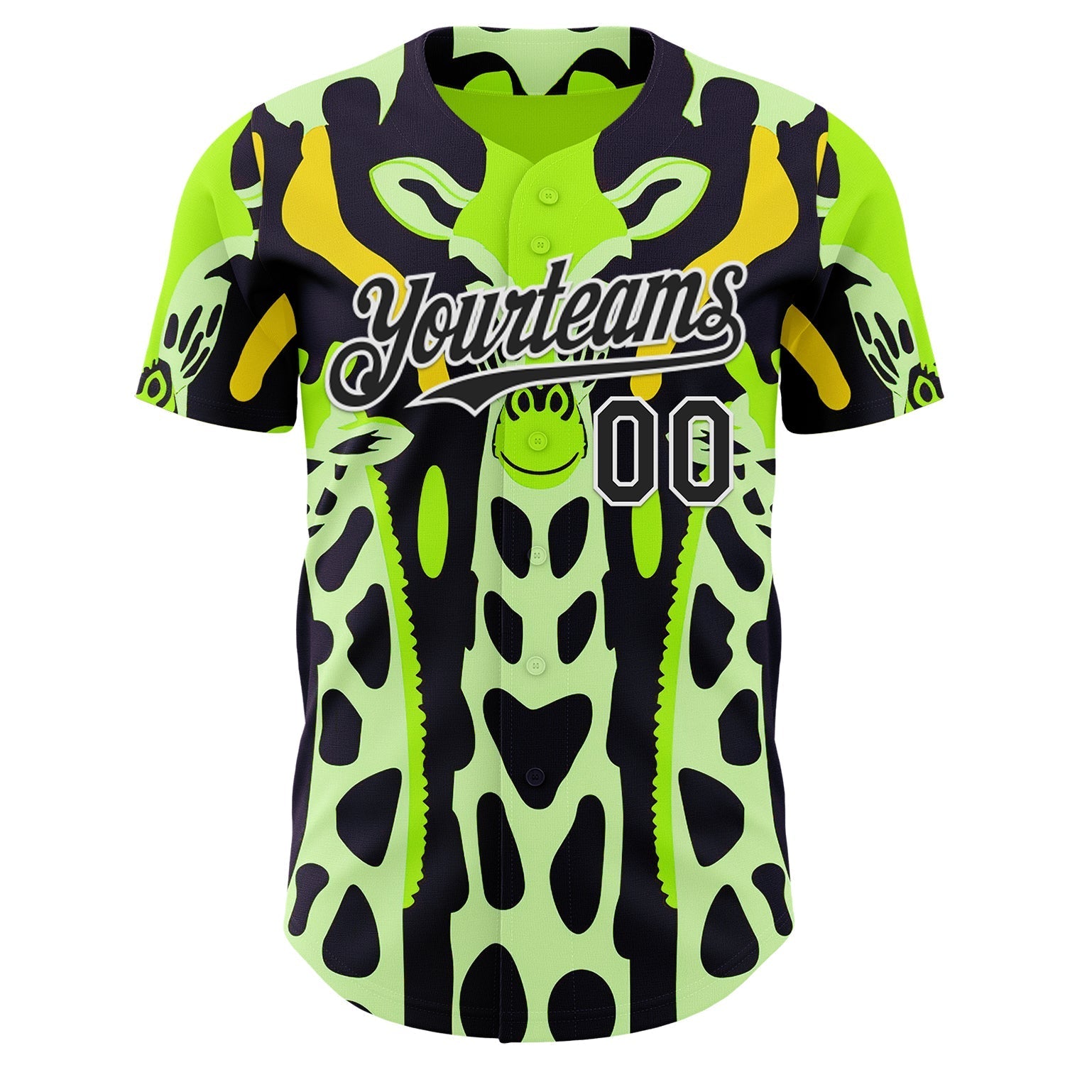 Custom Green Black Yellow-White Giraffe Print Authentic Baseball Jersey baseball jersey product view 2