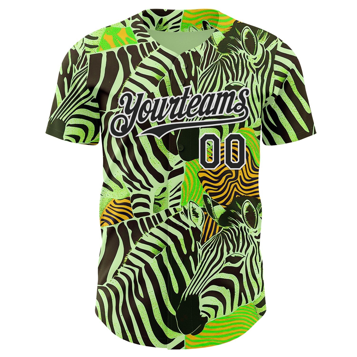 Custom Green Black-White Zebra Stripe Print Authentic Baseball Jersey baseball jersey product view 2