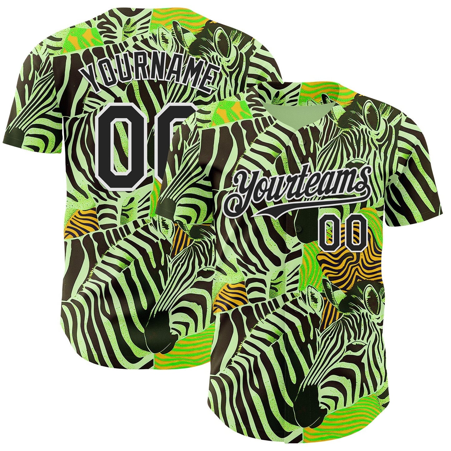 Custom Green Black-White Zebra Stripe Print Authentic Baseball Jersey baseball jersey product view 1