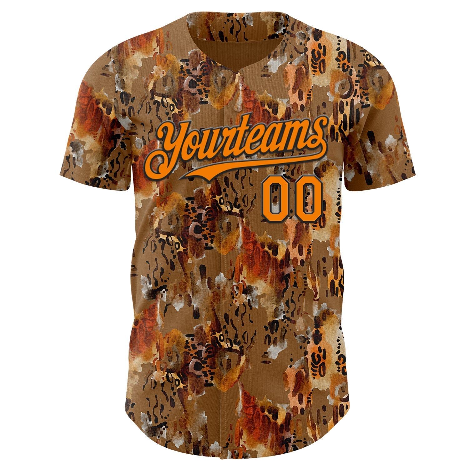 Custom Brown Bay Orange-Black Leopard Print Authentic Baseball Jersey baseball jersey product view 2