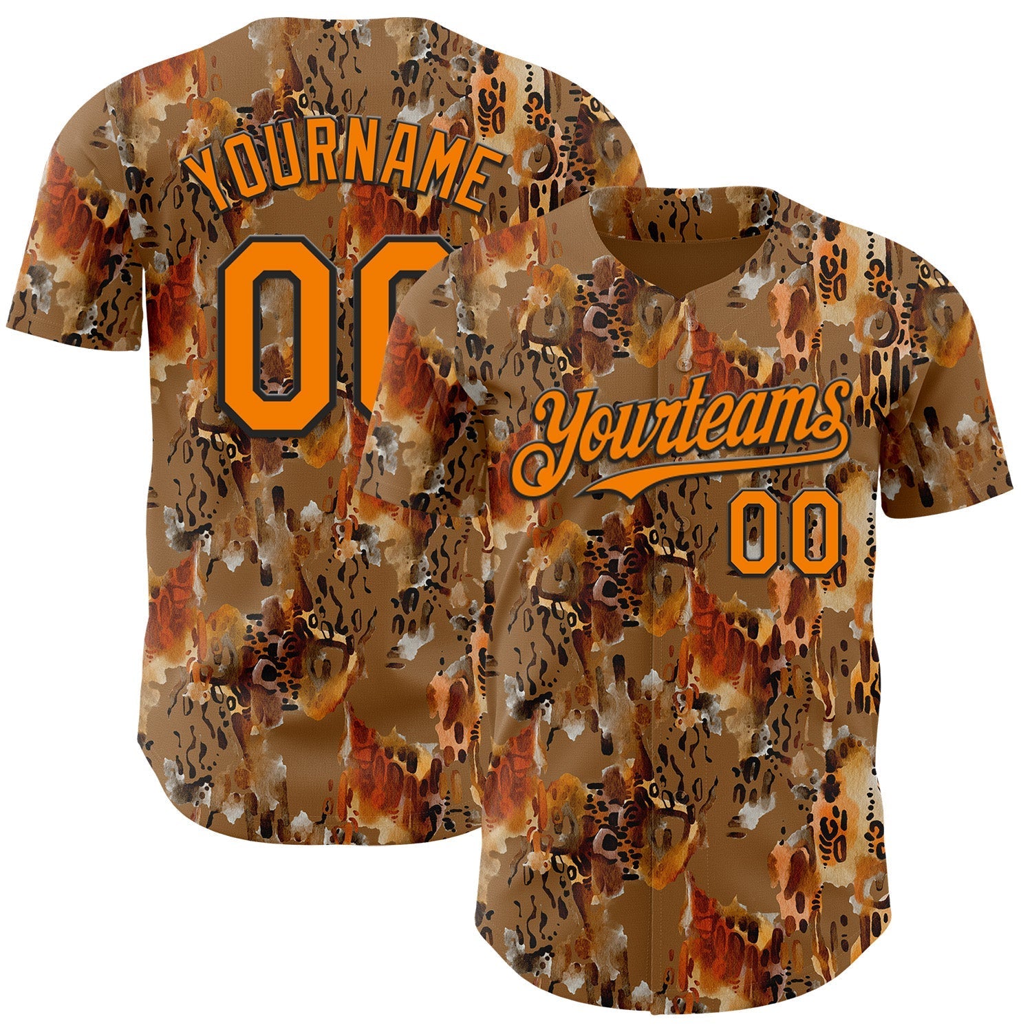 Custom Brown Bay Orange-Black Leopard Print Authentic Baseball Jersey baseball jersey product view 1