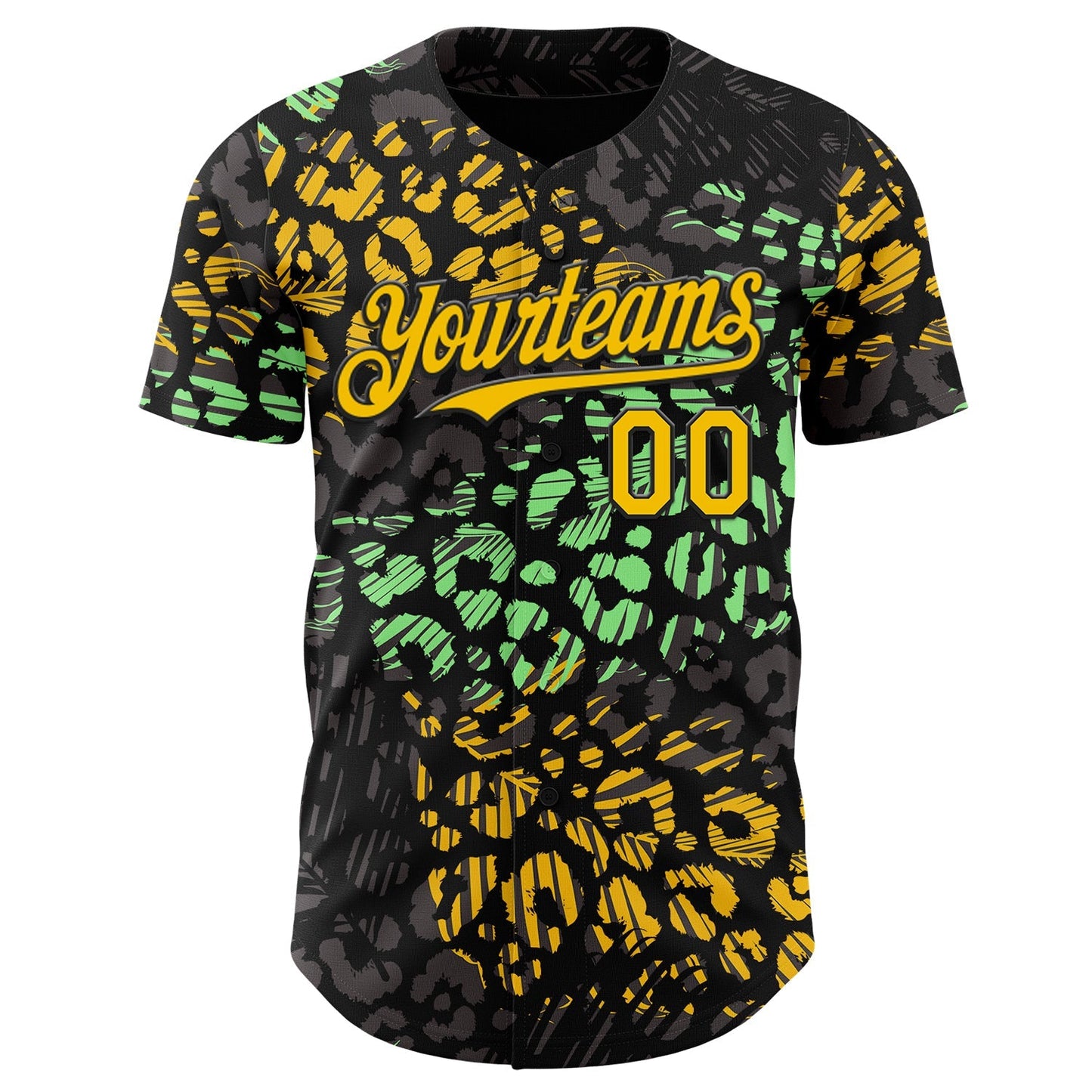 Custom Black Yellow-Green Leopard Print Authentic Baseball Jersey baseball jersey product view 2