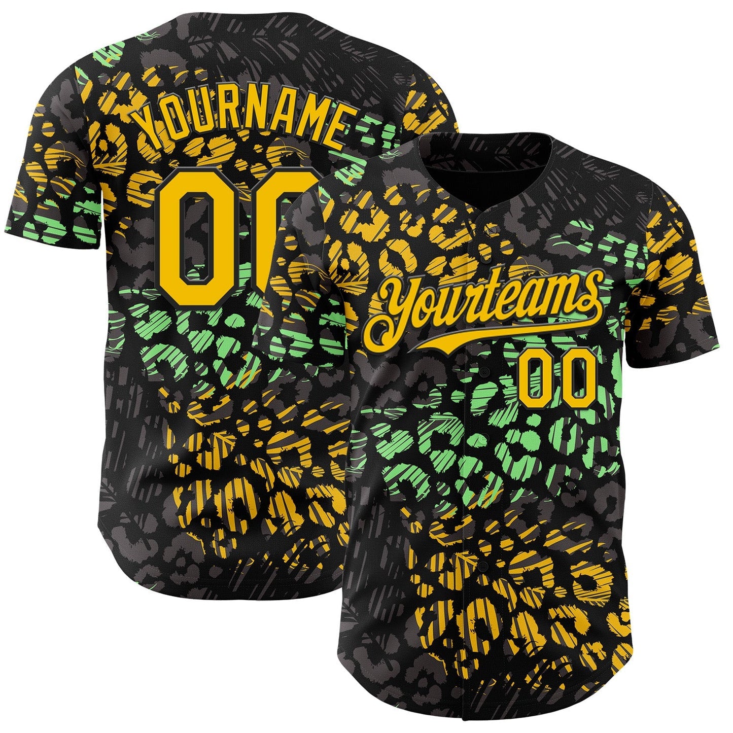Custom Black Yellow-Green Leopard Print Authentic Baseball Jersey baseball jersey product view 1