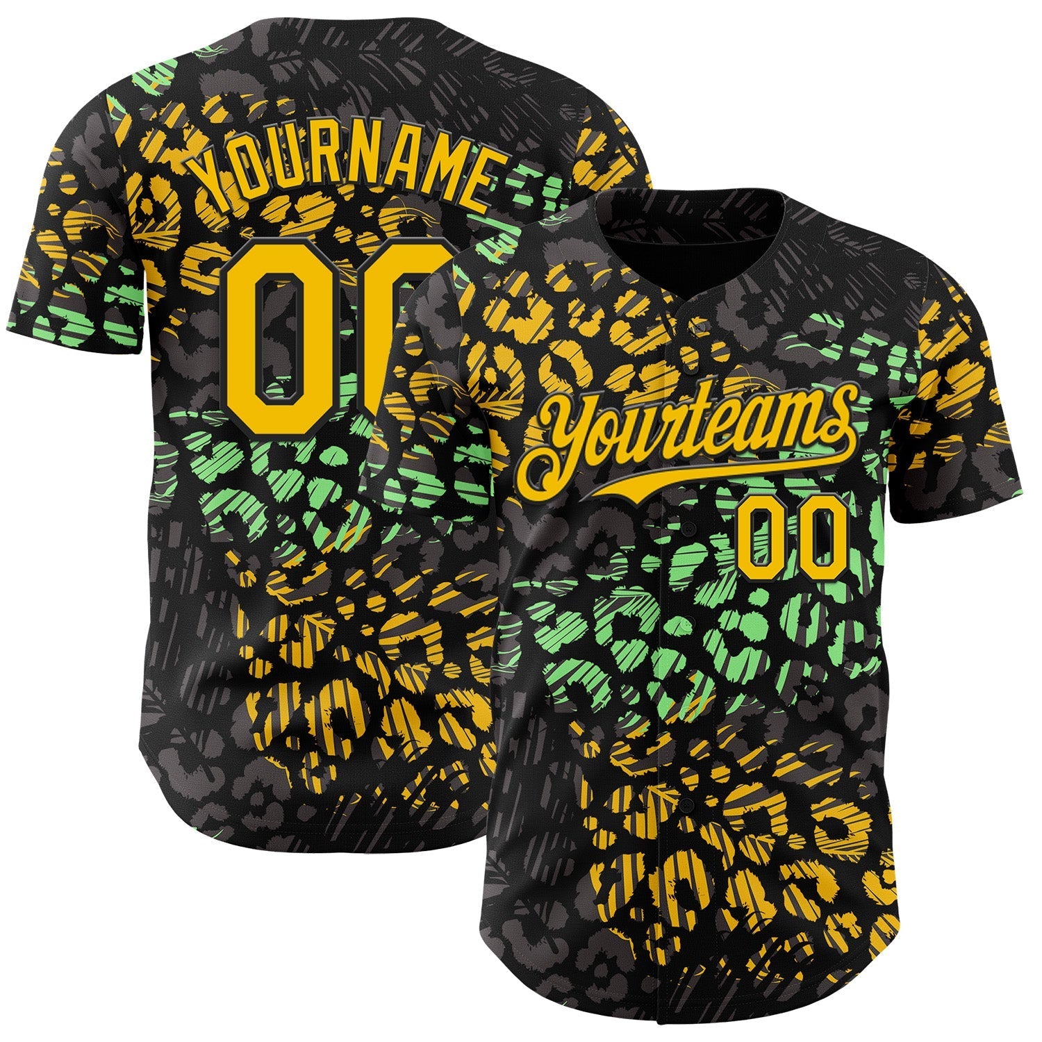 Custom Black Yellow-Green Leopard Print Authentic Baseball Jersey baseball jersey product view 1