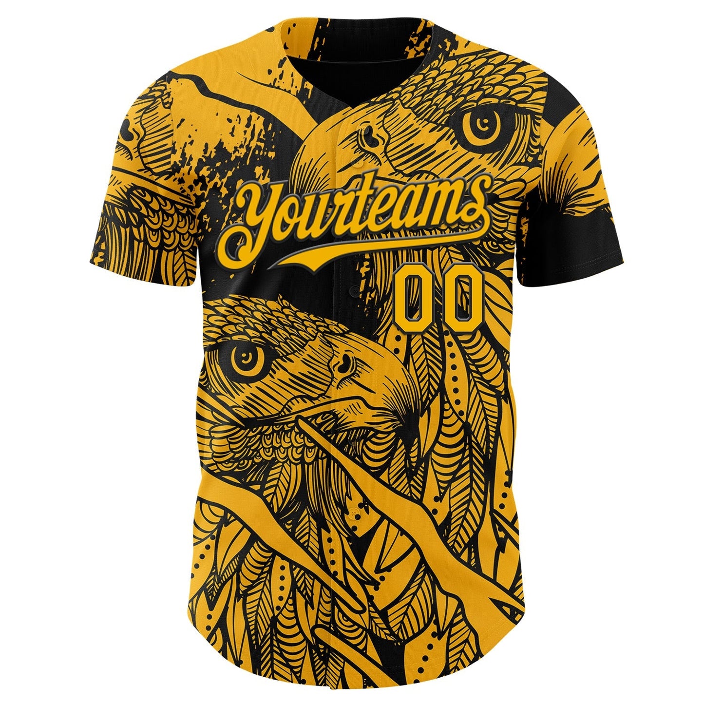 Custom Black-Gold Animal Eagle Authentic Baseball Jersey baseball jersey product view 2