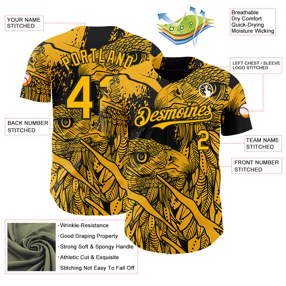Custom Black-Gold Animal Eagle Authentic Baseball Jersey baseball jersey product view 3