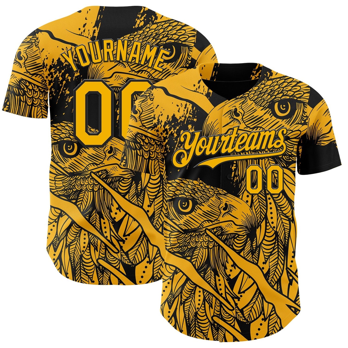 Custom Black-Gold Animal Eagle Authentic Baseball Jersey baseball jersey product view 1