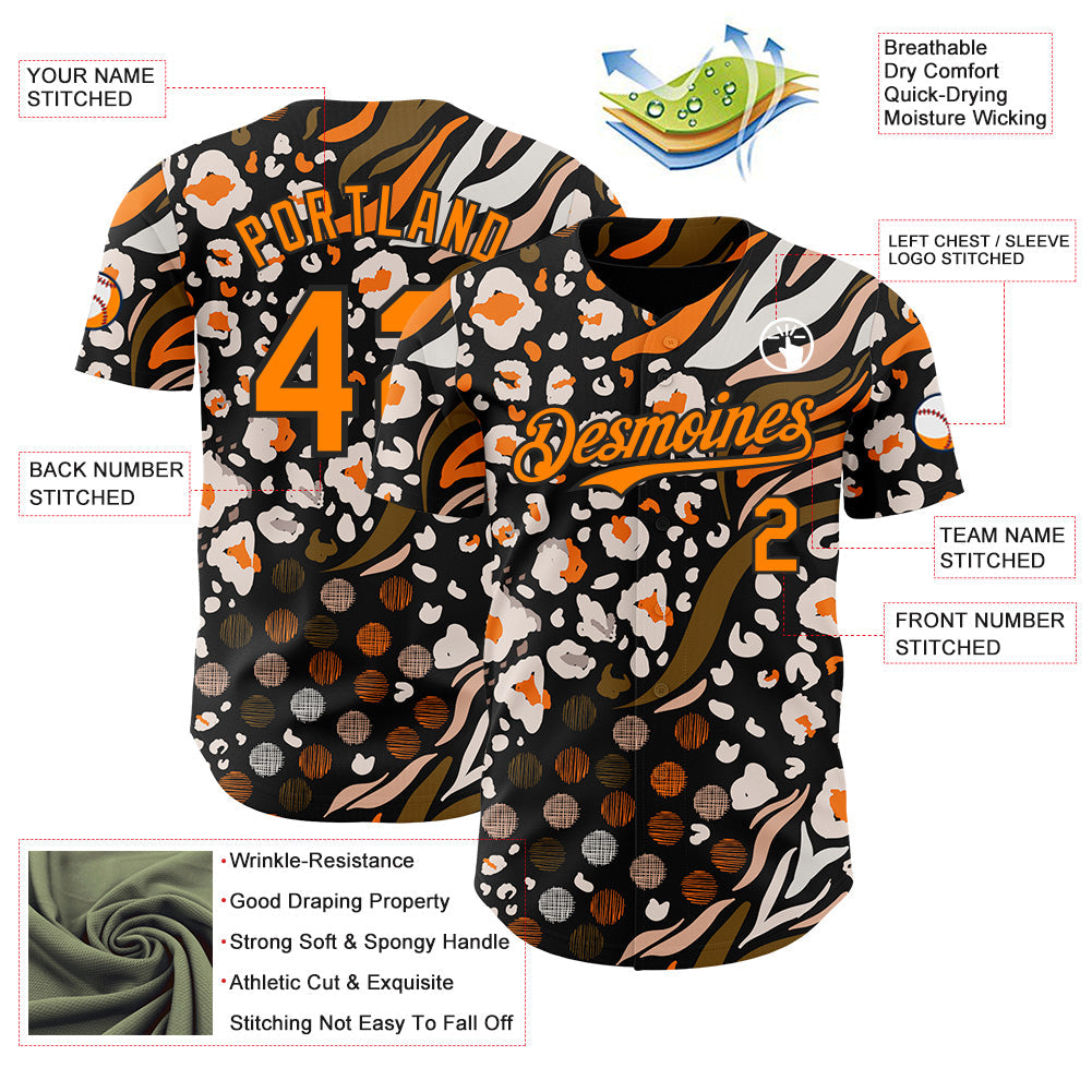 Custom Black Bay Orange-White Leopard Print Tiger Stripe Authentic Baseball Jersey baseball jersey product view 3