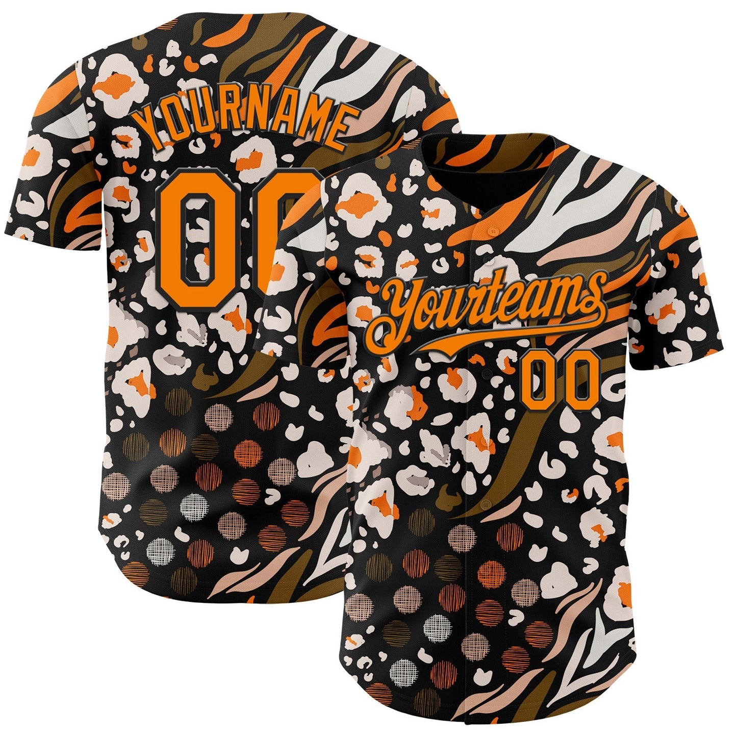 Custom Black Bay Orange-White Leopard Print Tiger Stripe Authentic Baseball Jersey baseball jersey product view 1