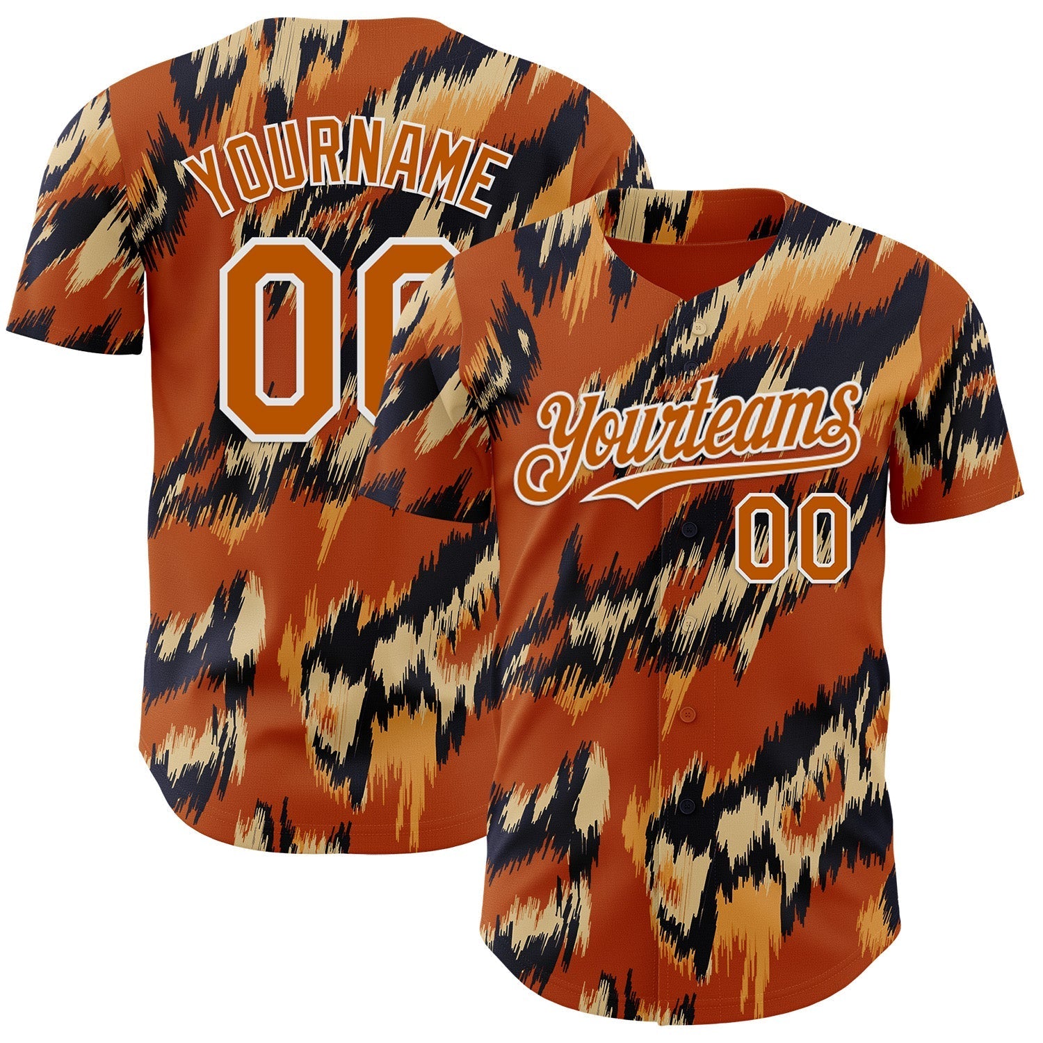Custom Texas Orange Black-White Leopard Print Authentic Baseball Jersey baseball jersey product view 1