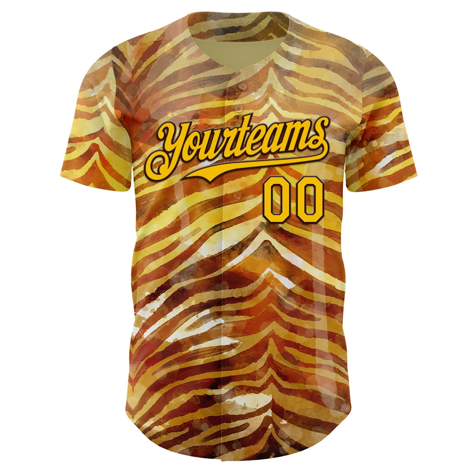 Custom Brown-Yellow Zebra Stripe Print Authentic Baseball Jersey baseball jersey product view 2