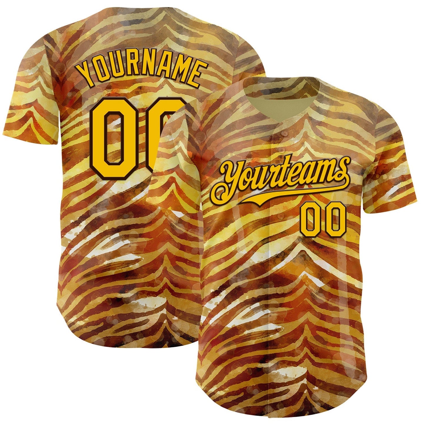 Custom Brown-Yellow Zebra Stripe Print Authentic Baseball Jersey baseball jersey product view 1