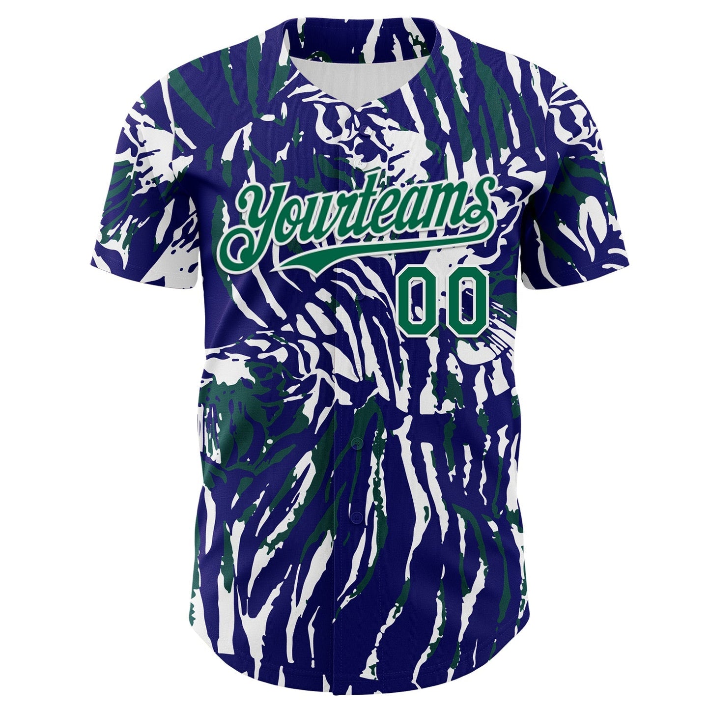 Custom Blue Kelly Green-White Tiger Stripe Print Authentic Baseball Jersey baseball jersey product view 2