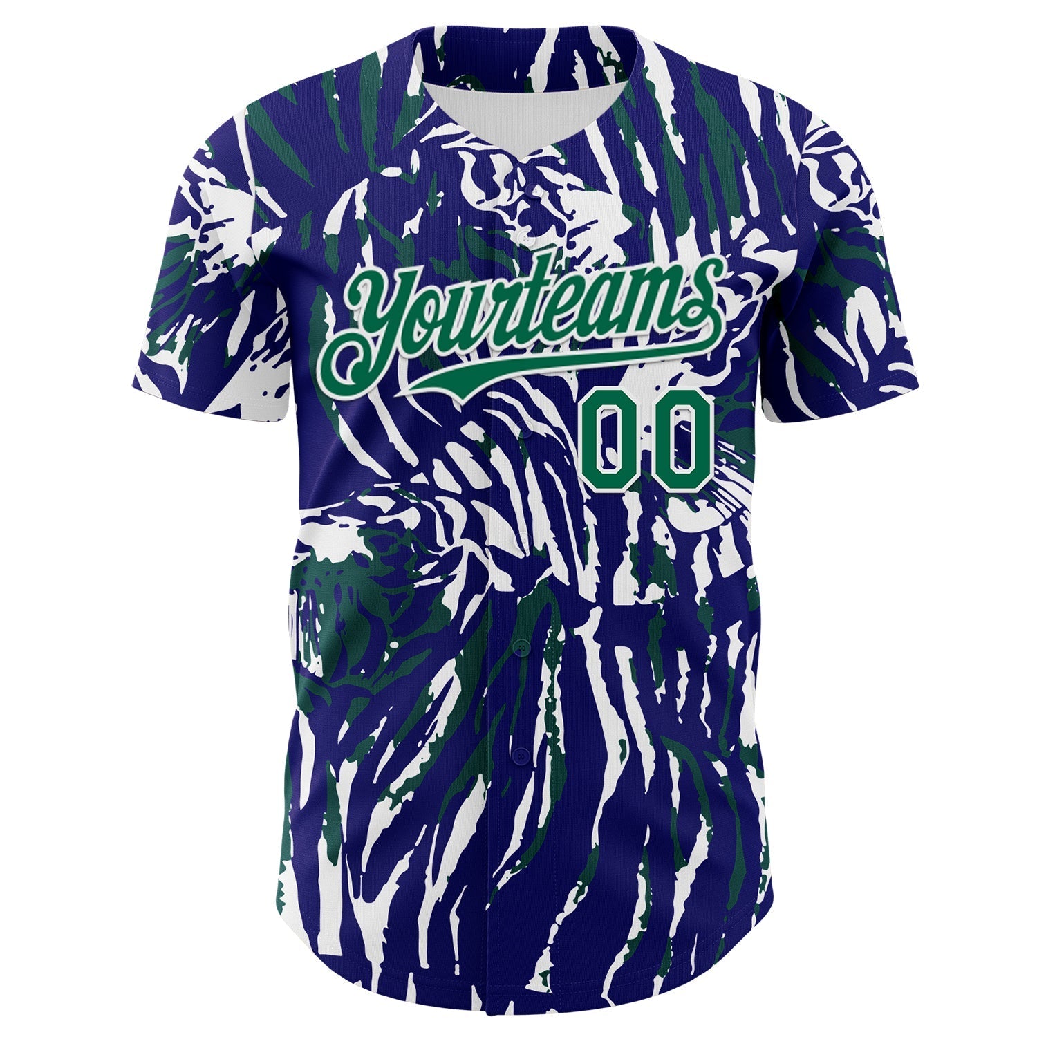 Custom Blue Kelly Green-White Tiger Stripe Print Authentic Baseball Jersey baseball jersey product view 2