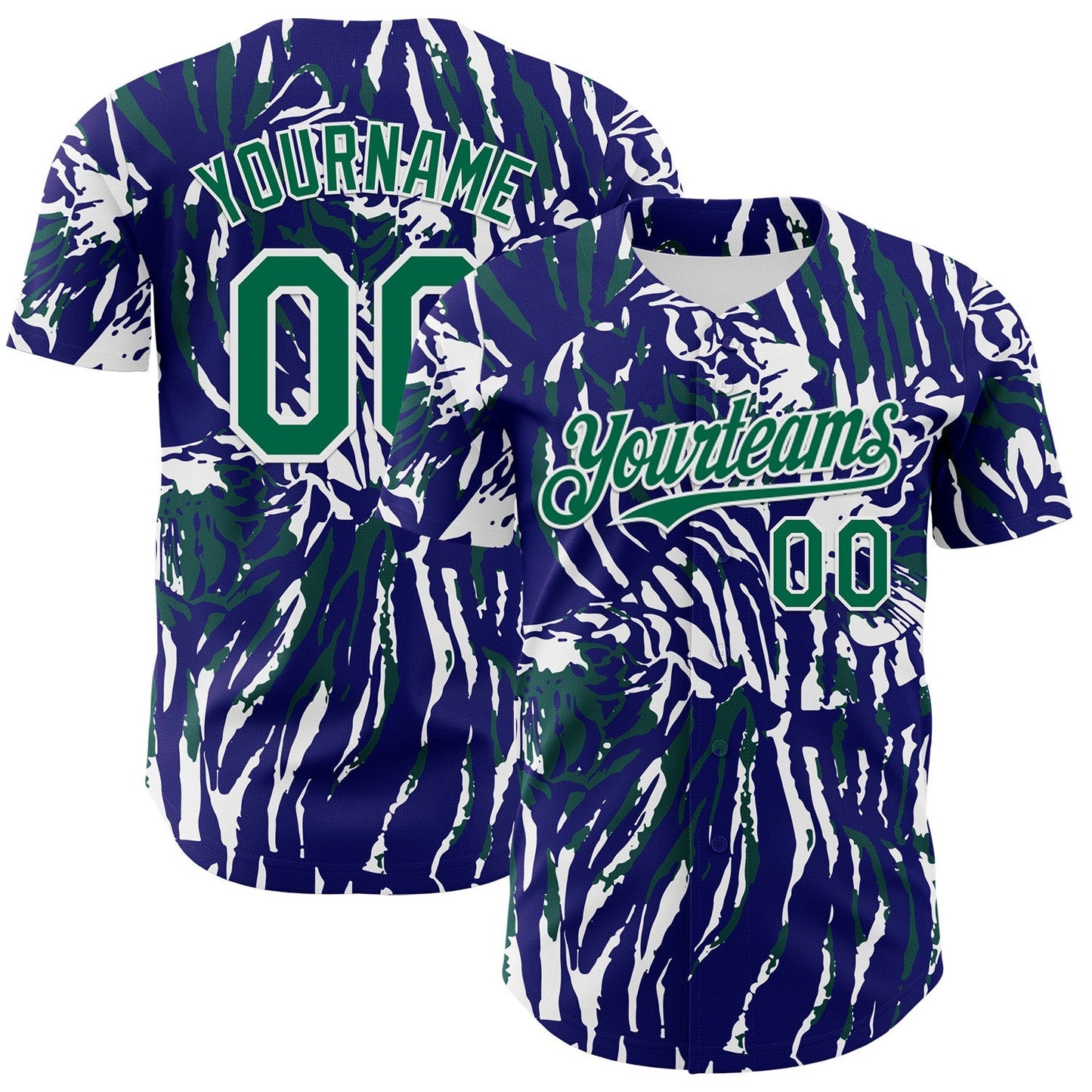 Custom Blue Kelly Green-White Tiger Stripe Print Authentic Baseball Jersey baseball jersey product view 1
