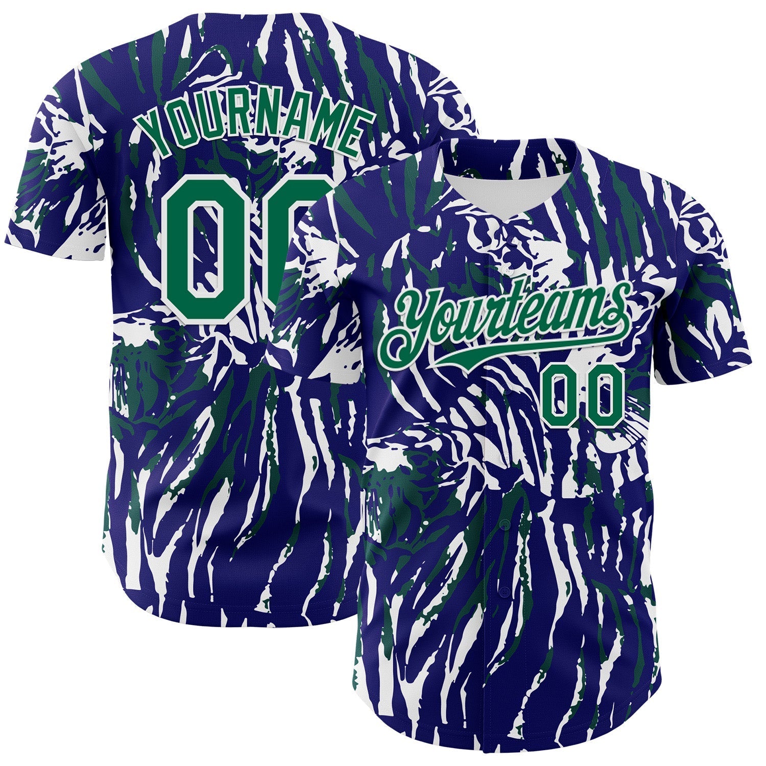 Custom Blue Kelly Green-White Tiger Stripe Print Authentic Baseball Jersey baseball jersey product view 1