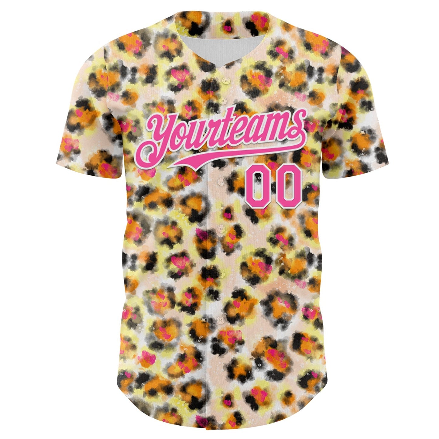 Custom Cream Pink-White Leopard Print Authentic Baseball Jersey baseball jersey product view 2