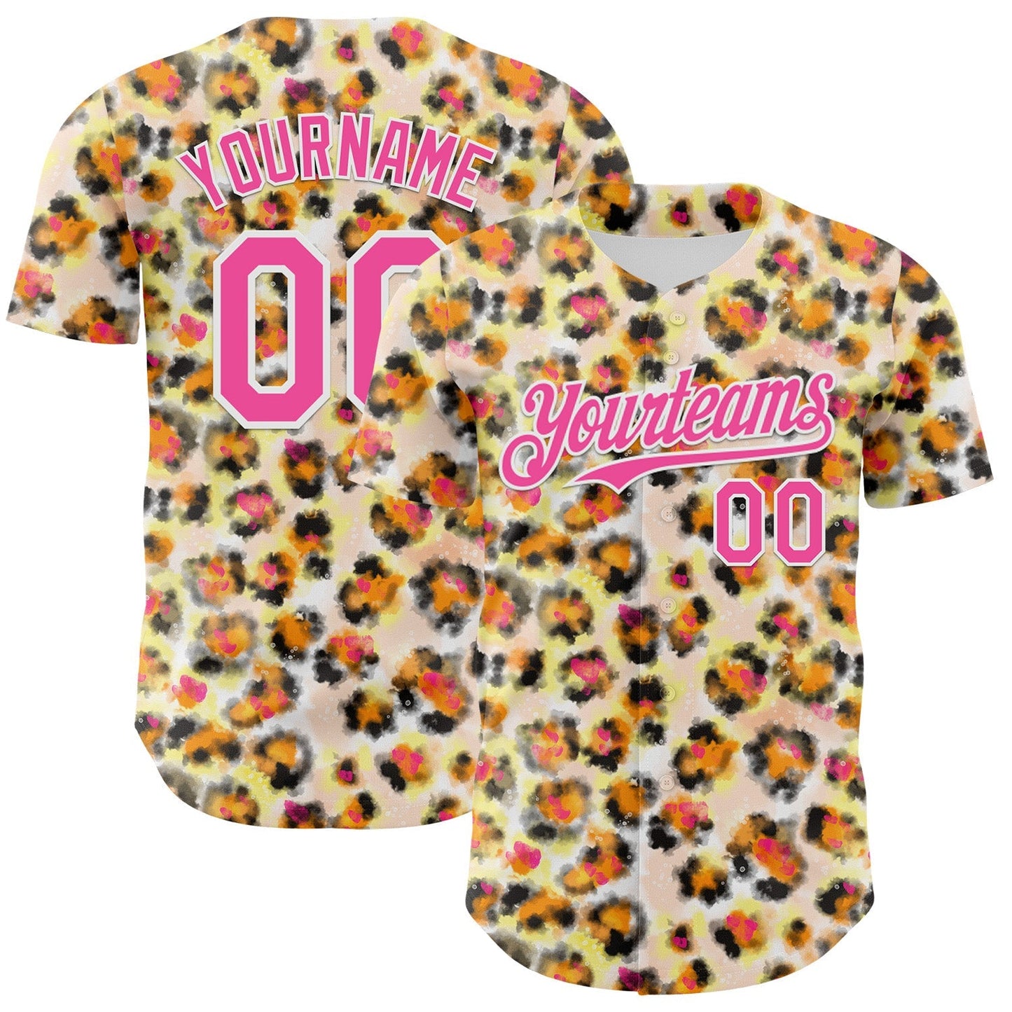 Custom Cream Pink-White Leopard Print Authentic Baseball Jersey baseball jersey product view 1