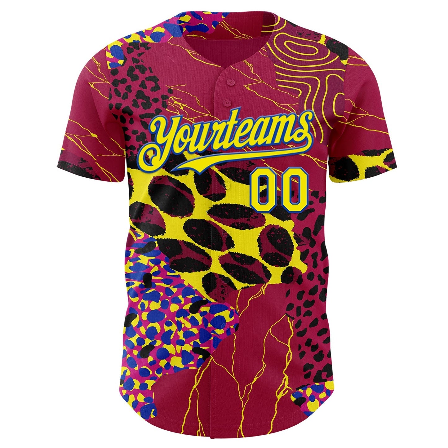 Custom Red Light Yellow-Thunder Blue Leopard Print Authentic Baseball Jersey baseball jersey product view 2